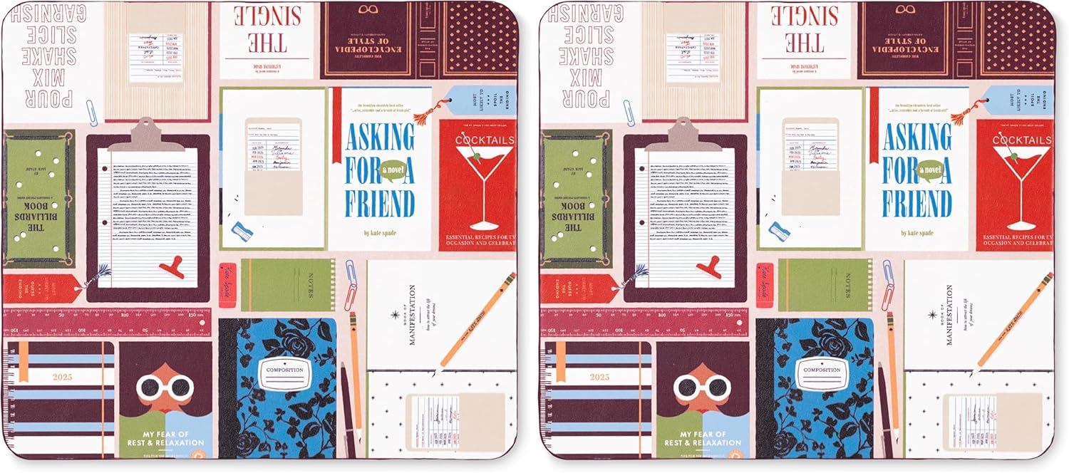 kate spade new york Leatherette Mouse Pad, 9" x 8" Mouse Mat with Non-Slip Back, Cute Mouse Pad for Office Desk (Book Club) (Pack of 2)