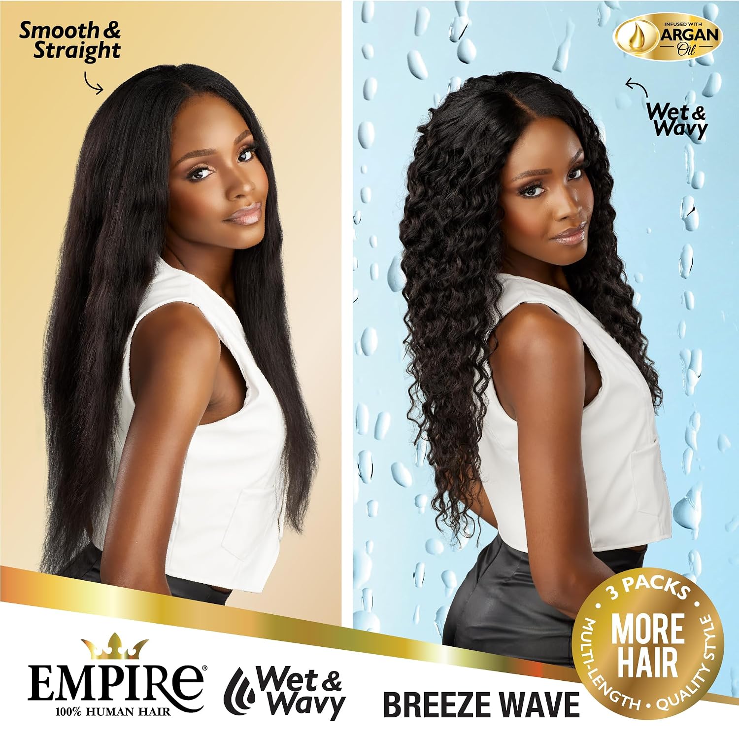 Sensationnel Empire multi weave hair - wet and wavy breeze wave human hair 3 bundle layered lengths (10 12 14 inch, 1 JETBLACK)