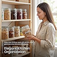 Vista 2 de Talented Kitchen Paquete de 6 tarros herméticos de almacenamiento de alimentos con tapas, tarros de vidrio transparente de 25 onzas, junta