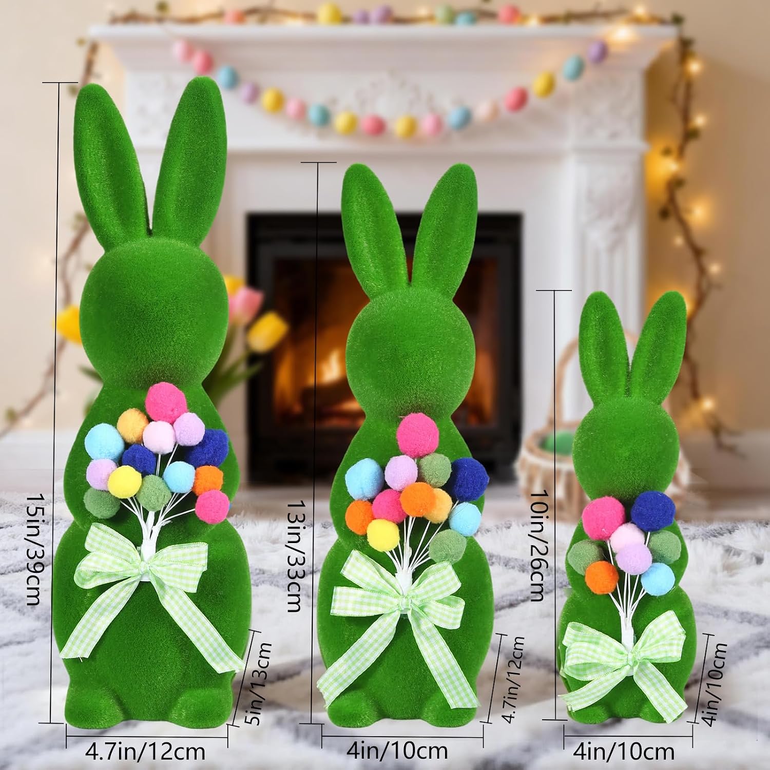 BrilliantJo Spring Decoration Figurines Decor Gift for Women Cute Moss Bunny Large Rabbit Kit Holding Balloons Set of 3(15", 13", 10") Green Desk Mother's Day Holiday Birthday for Home Office Garden image 5