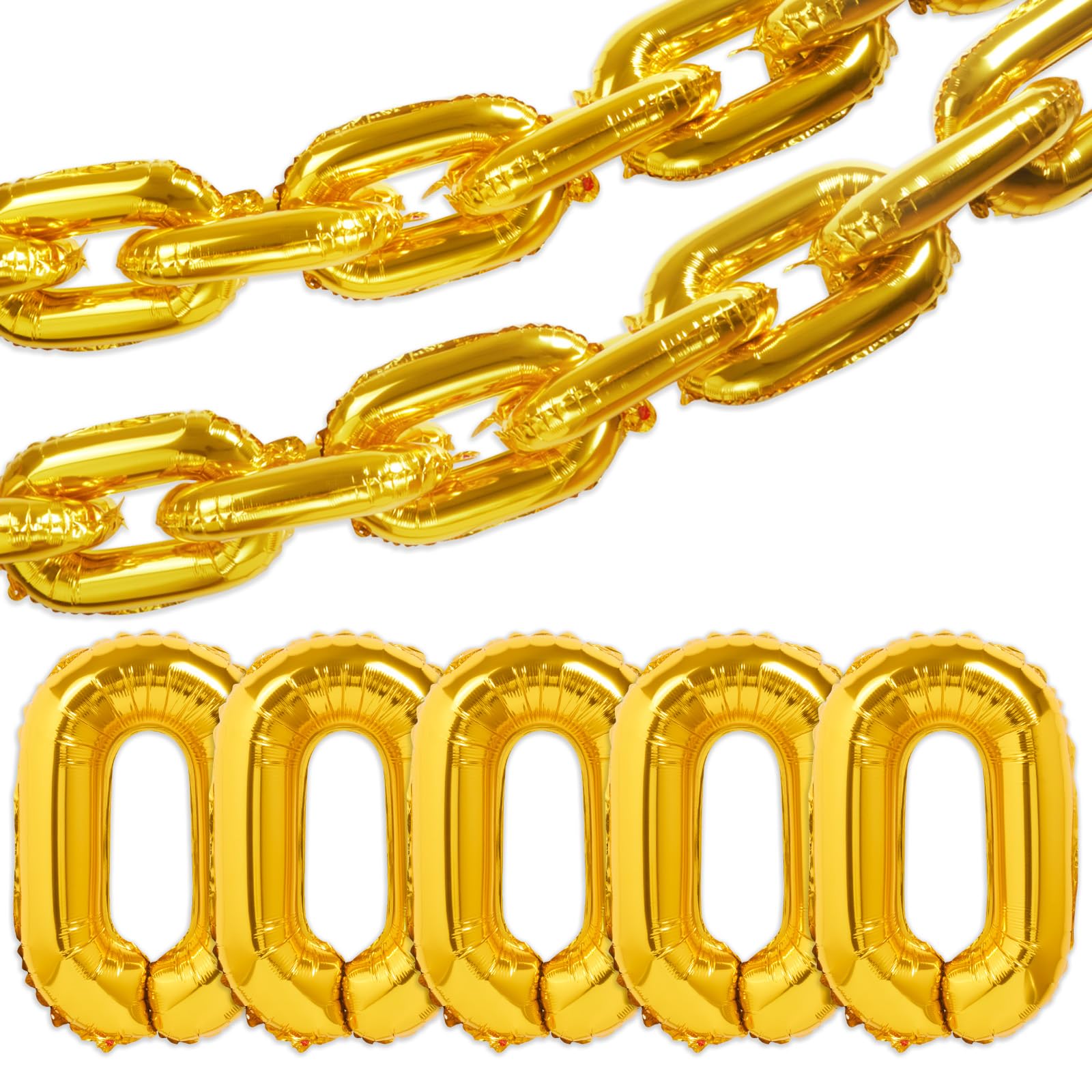 Ckepvo 25Pcs Chain Balloons 16 inch Gold Chain Balloons Hip Hop Party Decorations,Giant Balloon Chain For 90s Party Decorations, Gold Foil Balloons