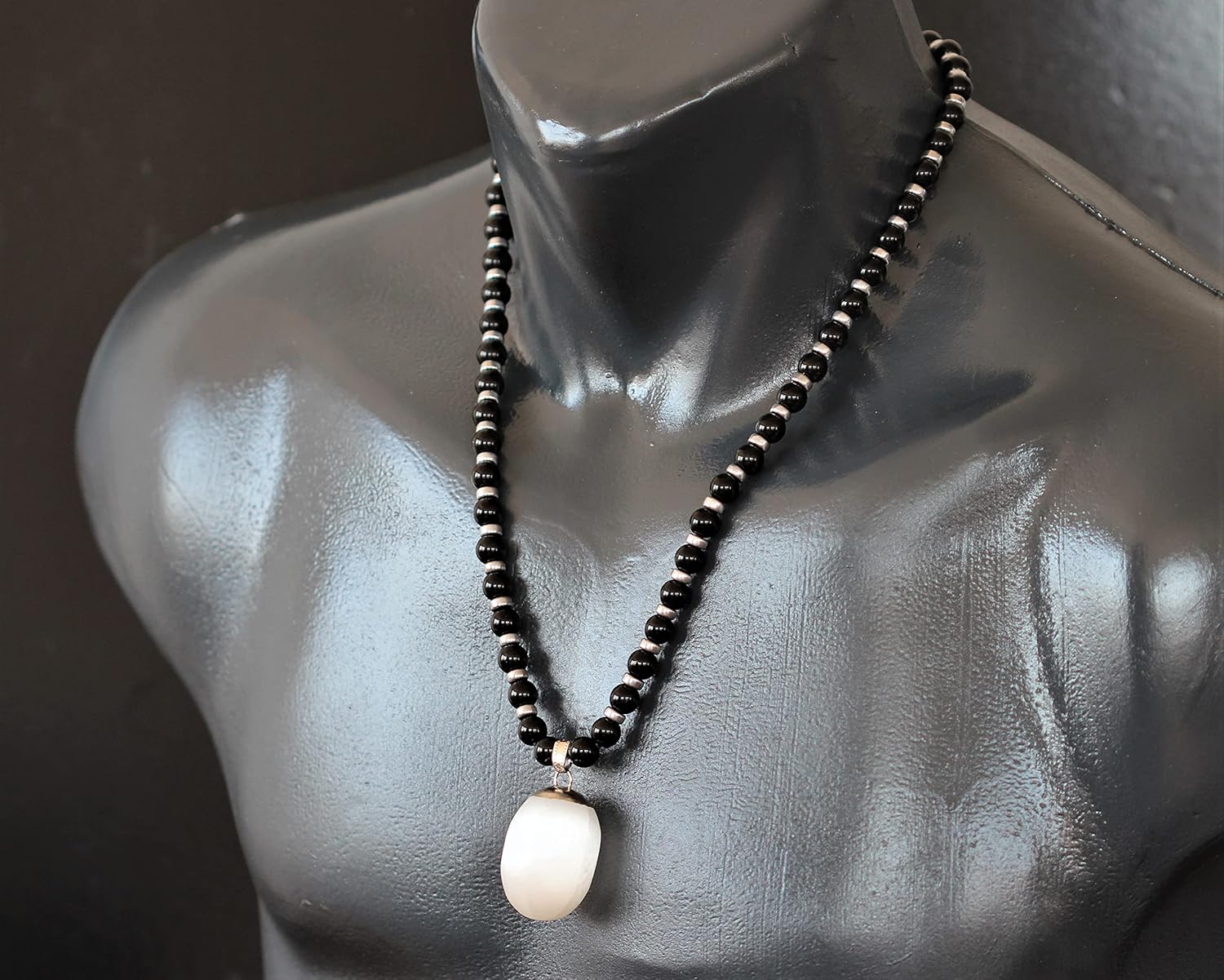 Natural Raw & Tumbled Crystal Pendant Necklace | Handmade Genuine Gemstone Jewelry with Black Onyx Beads & Hematite Spacers | Adjustable Unisex Statement Necklace Gift - Image 5