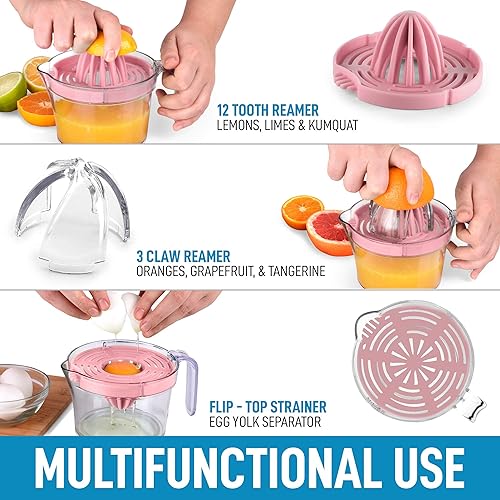 Miniatura 5 de Zulay Kitchen Exprimidor manual de cítricos 3 en 1, exprimidor de limón multifunción de 17 onzas, exprimidor de naranja y extractor de cítricos,