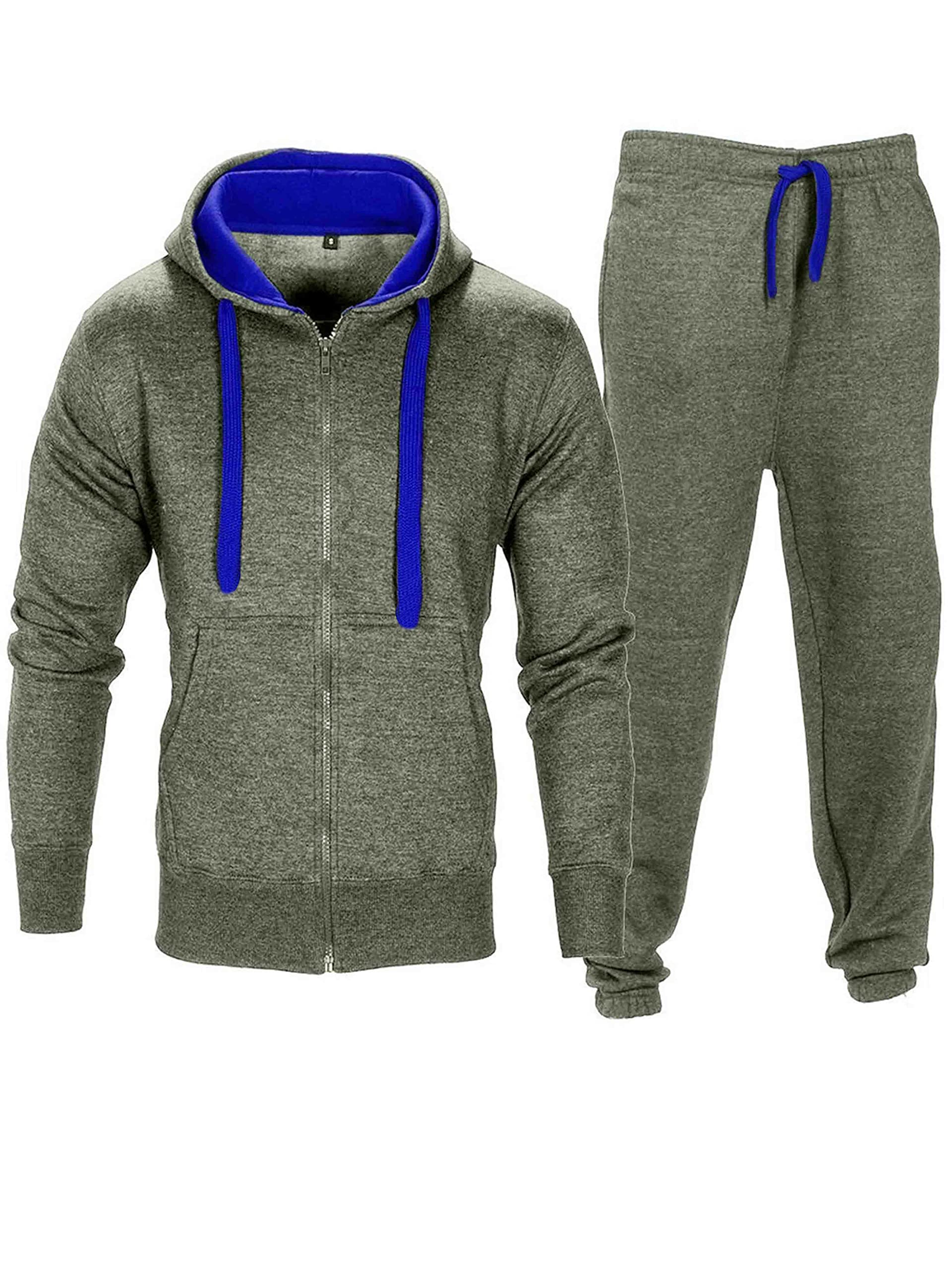 Love My Fashions® Men’s Tracksuit Full Sleeve Contrast Fleece Top & Bottom Cord Set Zipper Hood Jogging Suit Set Plus Sizes