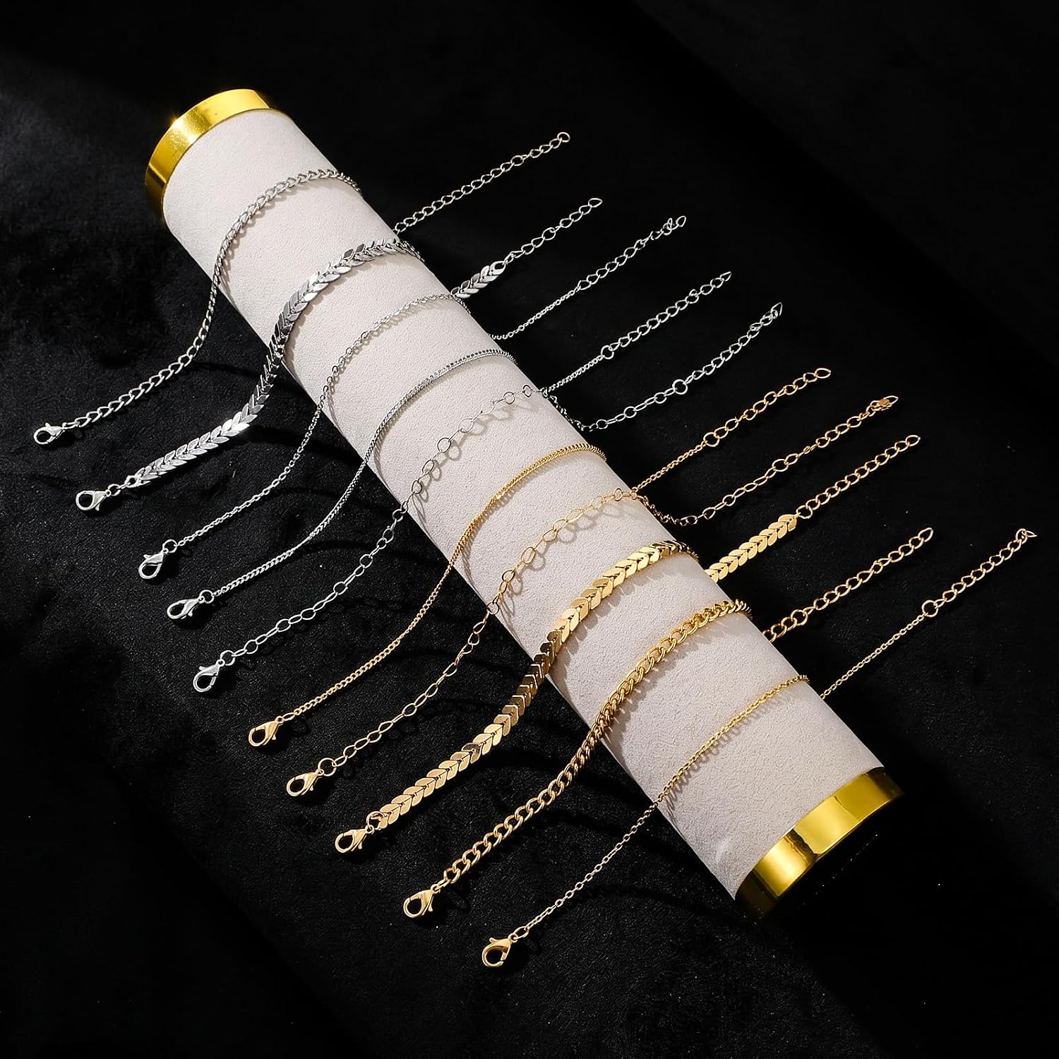 Tyqour 10PCS Ankle Bracelet for Women 10.8 In Anklets for Women Silver Gold Waterproof Women's Anklets Adjustable Size Summer Beach Jewelry Gift for Women Teen