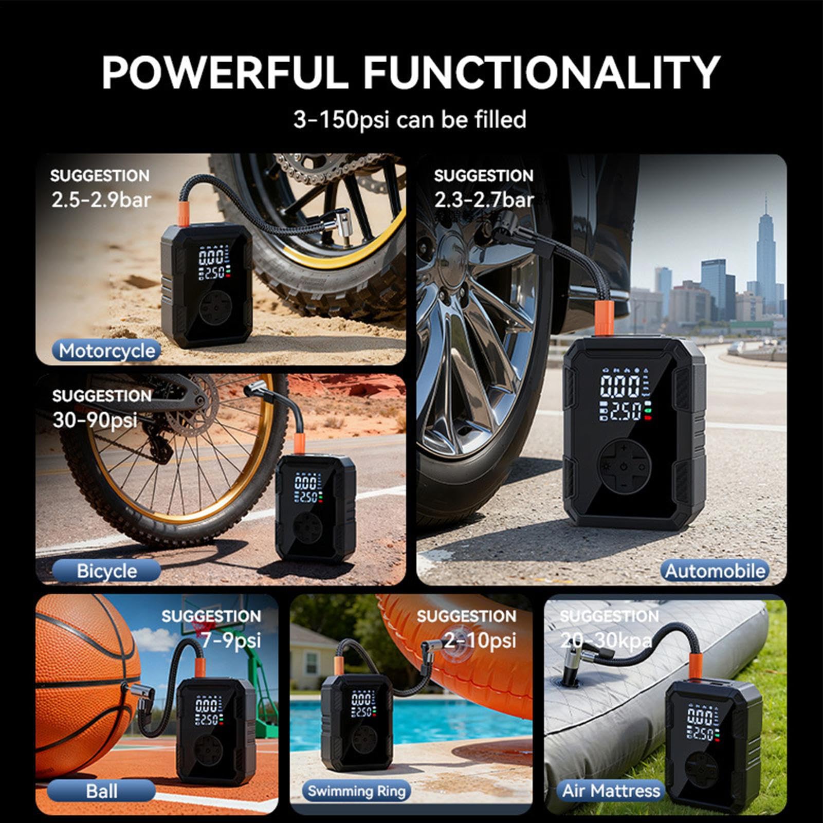 Gonfiatore Portatile Elettrico Senza Fili 150PSI