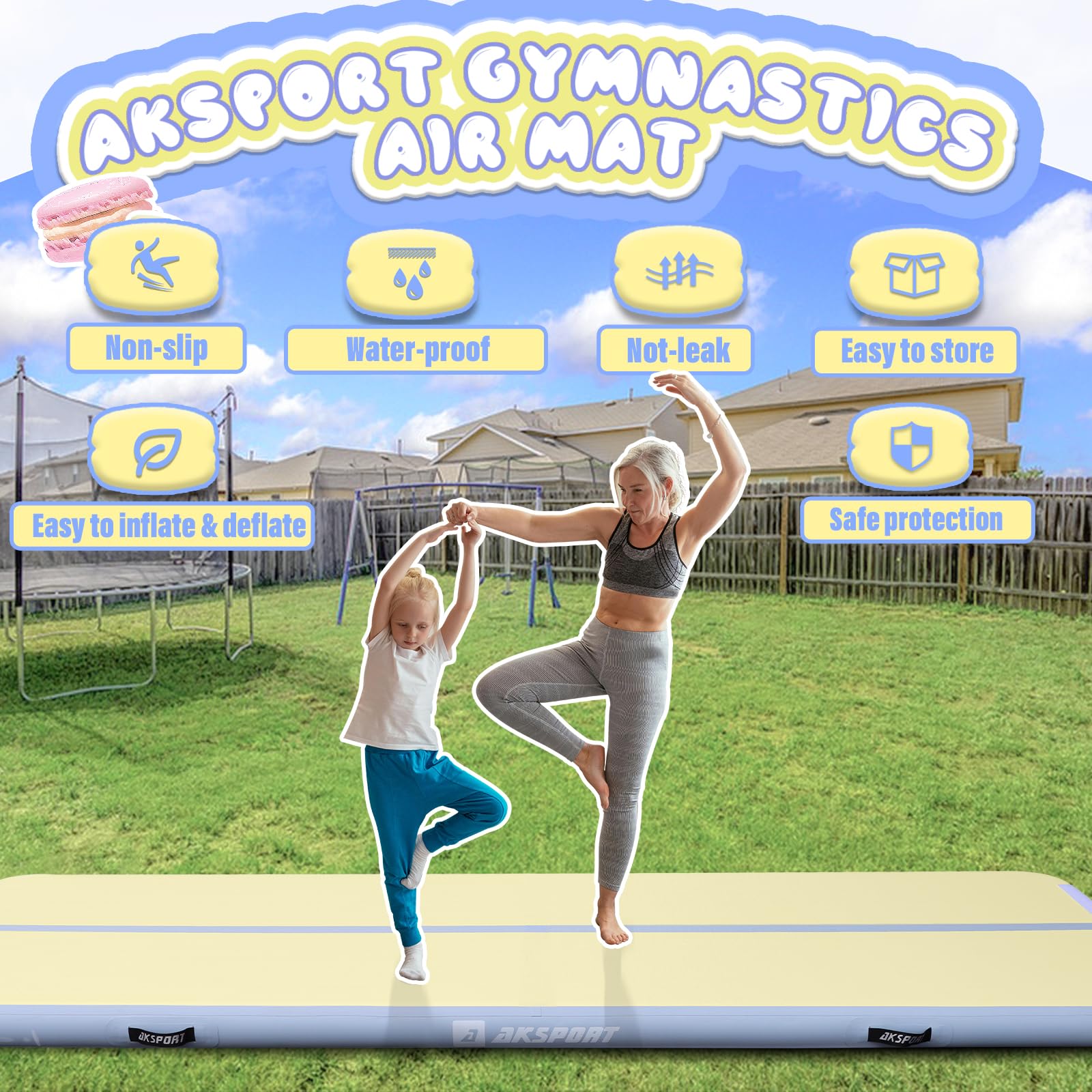 AKSPORT Tappeto Gonfiabile per Ginnastica da 3/4/5/6 metri Air Track Ginnastica Artistica 10/20 cm con Pompa Elettrica per Casa, Campeggio, Palestra,Formazione,Cheerleading