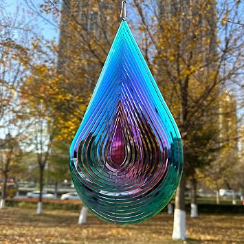 Wind Spinner Outdoor Metal 3D Wind Spinner Hanging Yard Garden Decor Gifts Stainless Steel Water Drop-Shaped Spinners with 360  Rotating Hook
