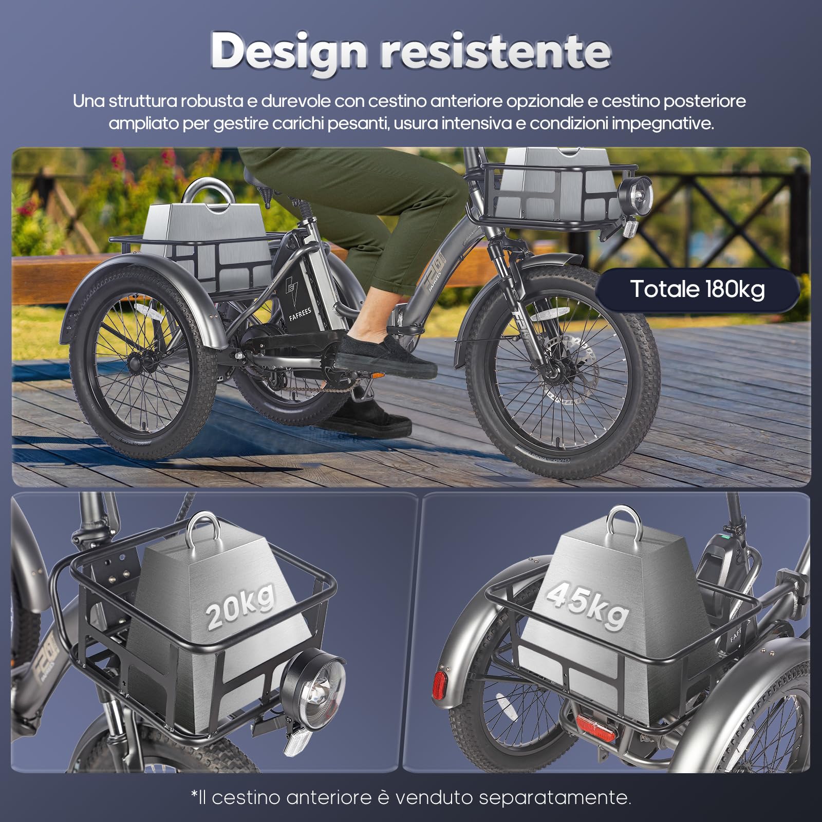 Fafrees F20 MATE Triciclo Elettrico Adulti Pieghevole, Motore 65N.m con Differenziale, E-Bike 3 Ruote con Doppia Sospensione, Batteria 48V 18.2Ah Rimovibile