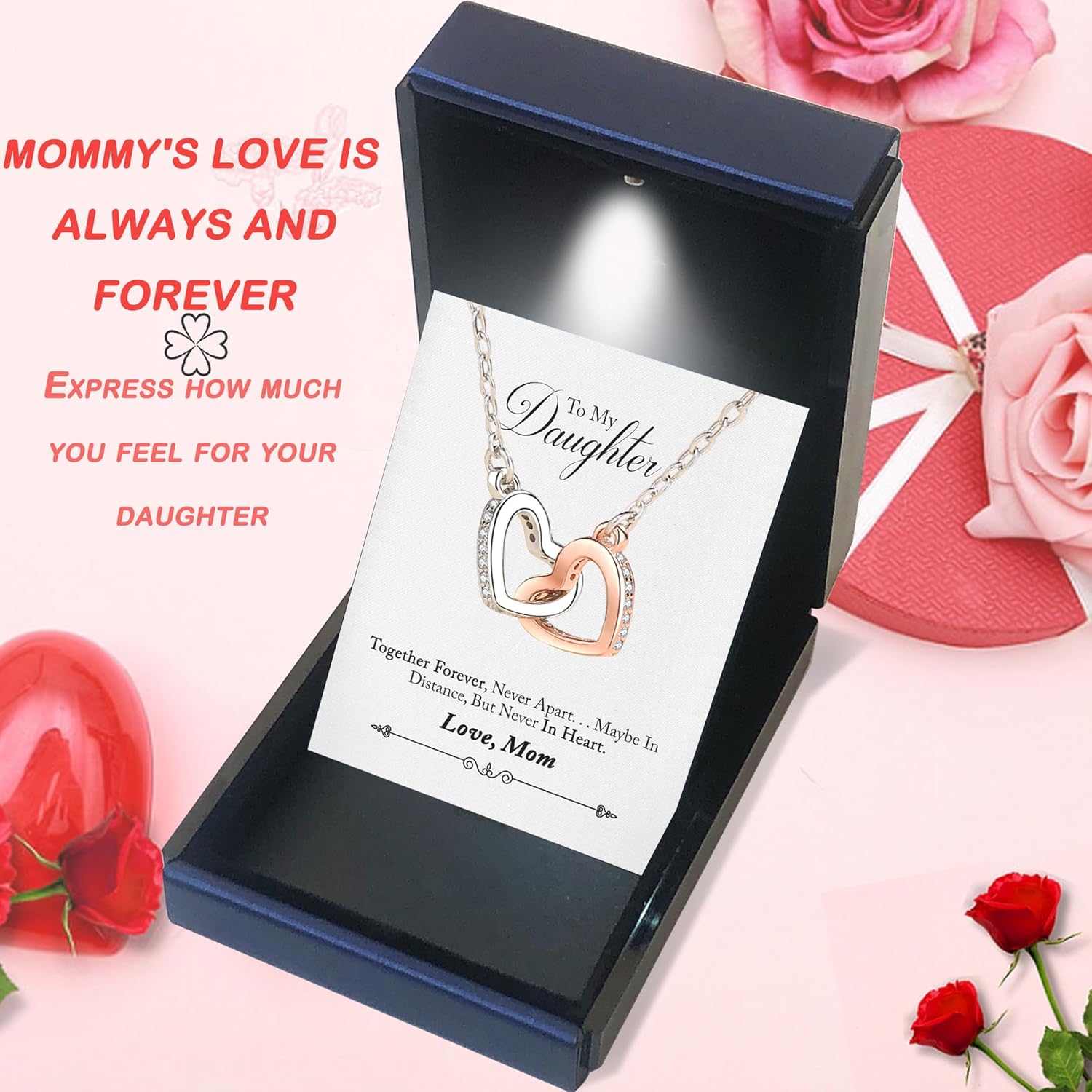 Daughter Necklace From Mom Mother 925 Sterling Silver Mother To Daughter Gifts Graduation Christmas Birthday Gifts With Heartfelt Message & Lighted Box - Image 2