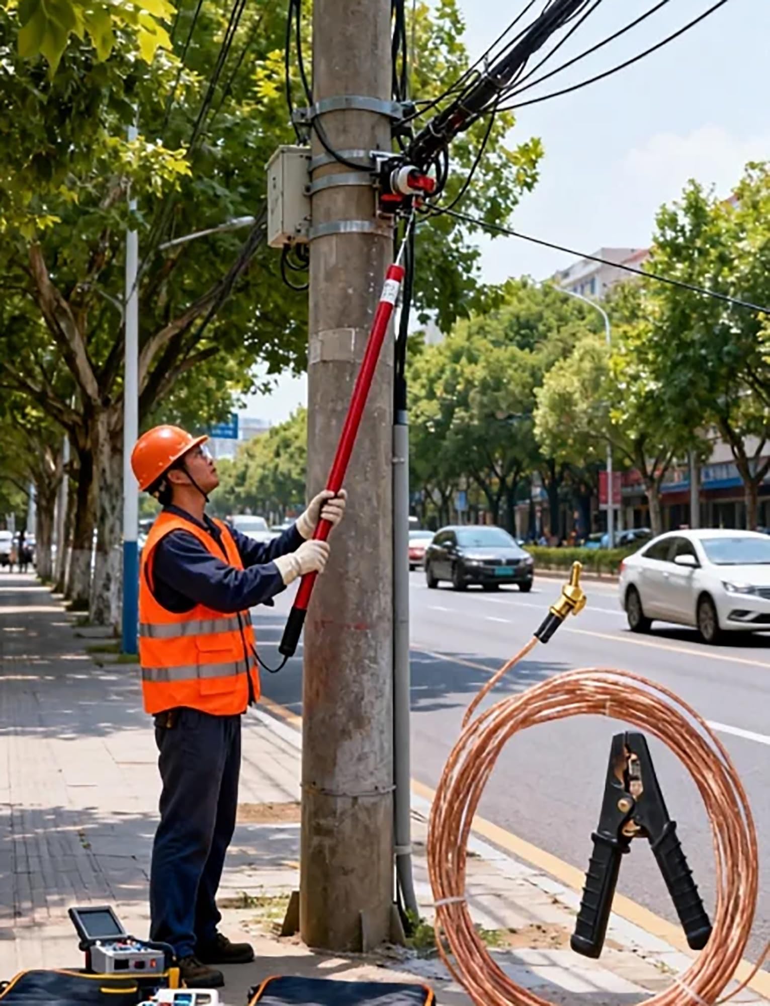Pręt wyładowczy, pręt izolacyjny z drutem miedzianym - pręt wyładowczy 3,2/4,9/6,6 stopy do testów elektrycznych i konserwacji linii (110 kV, 2 metry) - Niezbędne narzędzie bezpieczeństwa