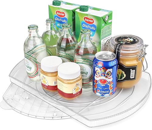 FIRJOY Lazy Susan - Plato giratorio para refrigerador, organizador cuadrado para gabinete de refrigerador, despensa, encimera (15.3 x 11.1 pulgadas,