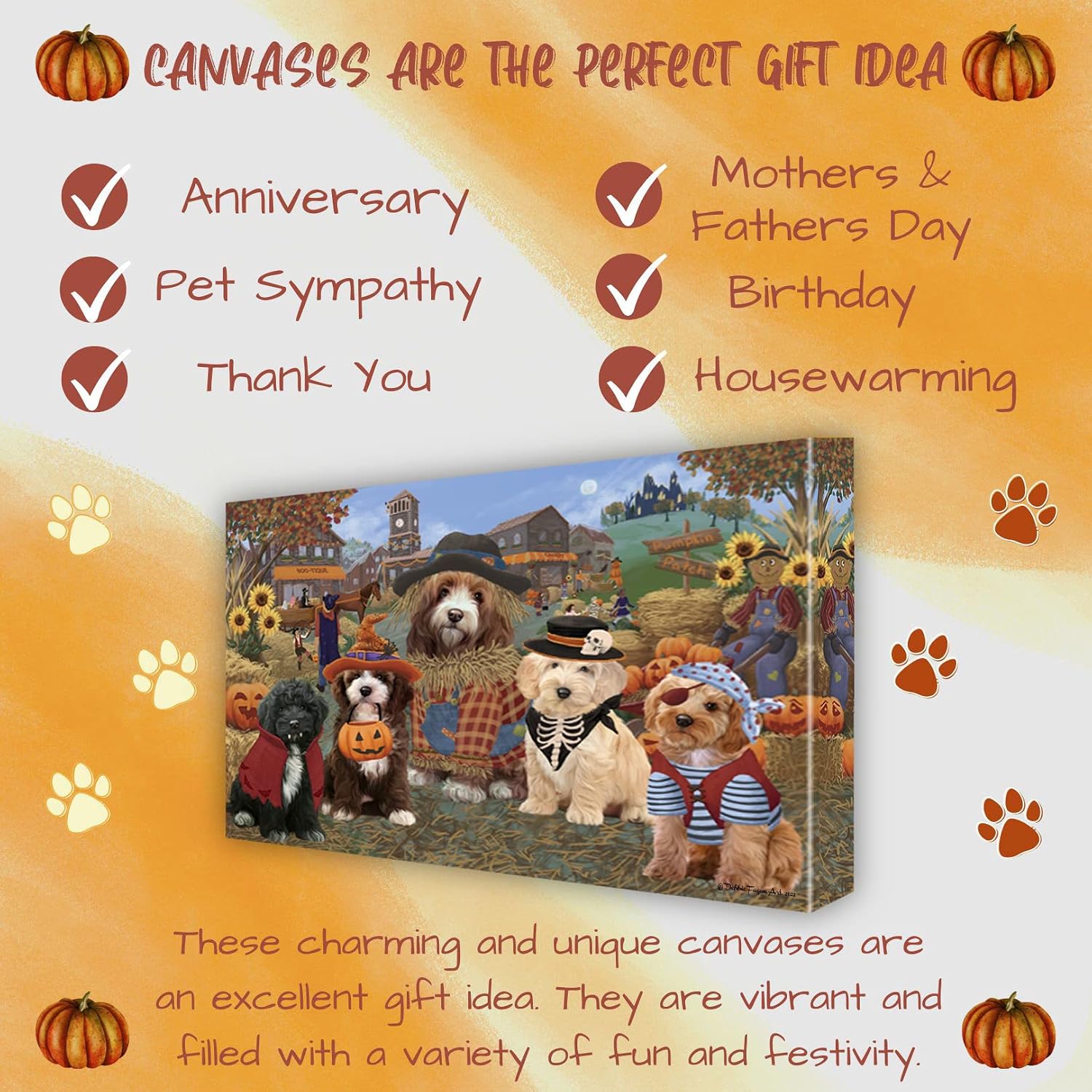 Doggie of the Day Halloween 'Round Town with Cockapoo Dogs Canvas Wall Art - Premium Quality Ready to Hang Room Decor - 1.5" Thick Canvas Wrap 11" x 14"