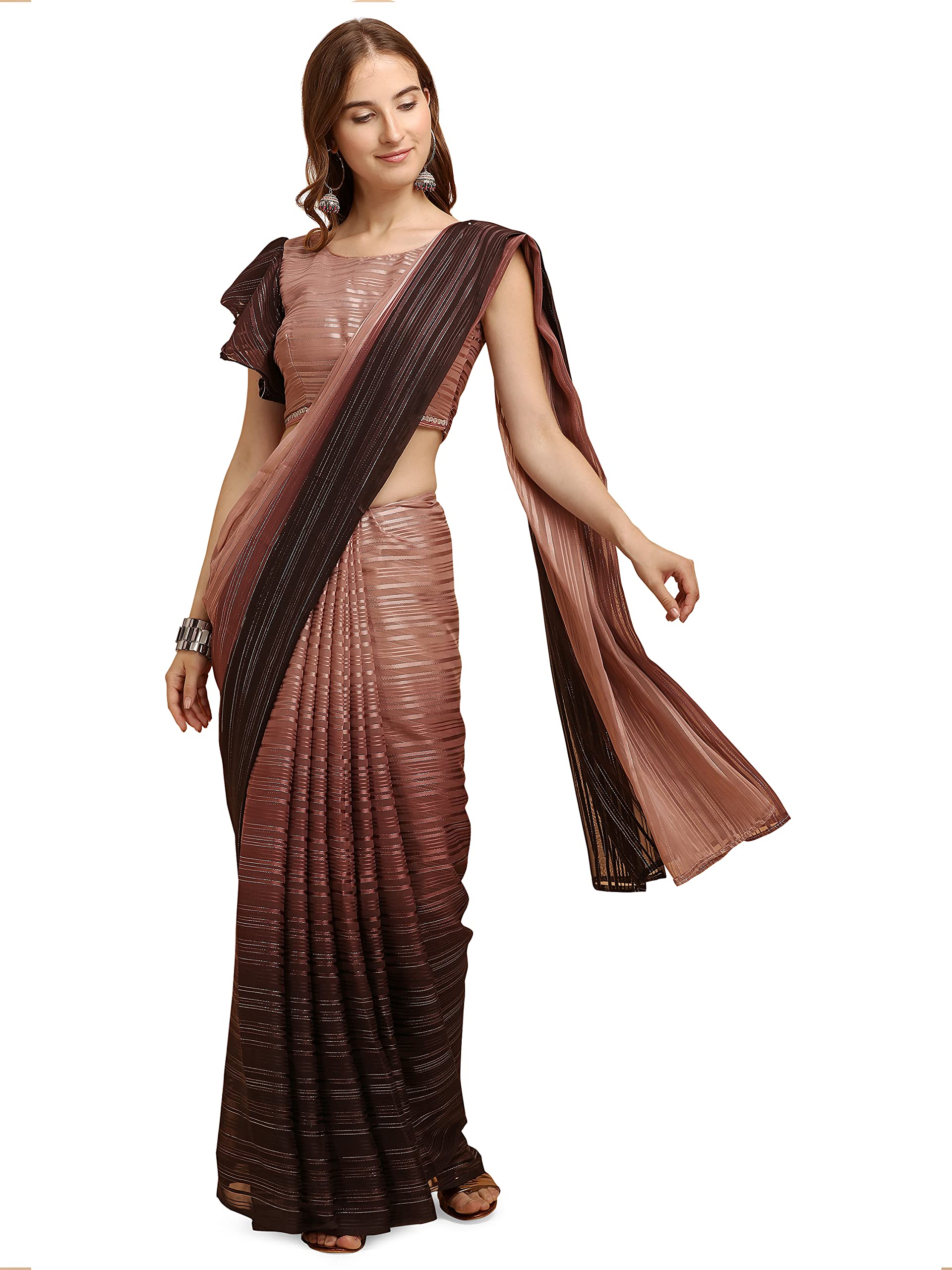 WomanistaWomen's Stylish Striped Satin Saree
