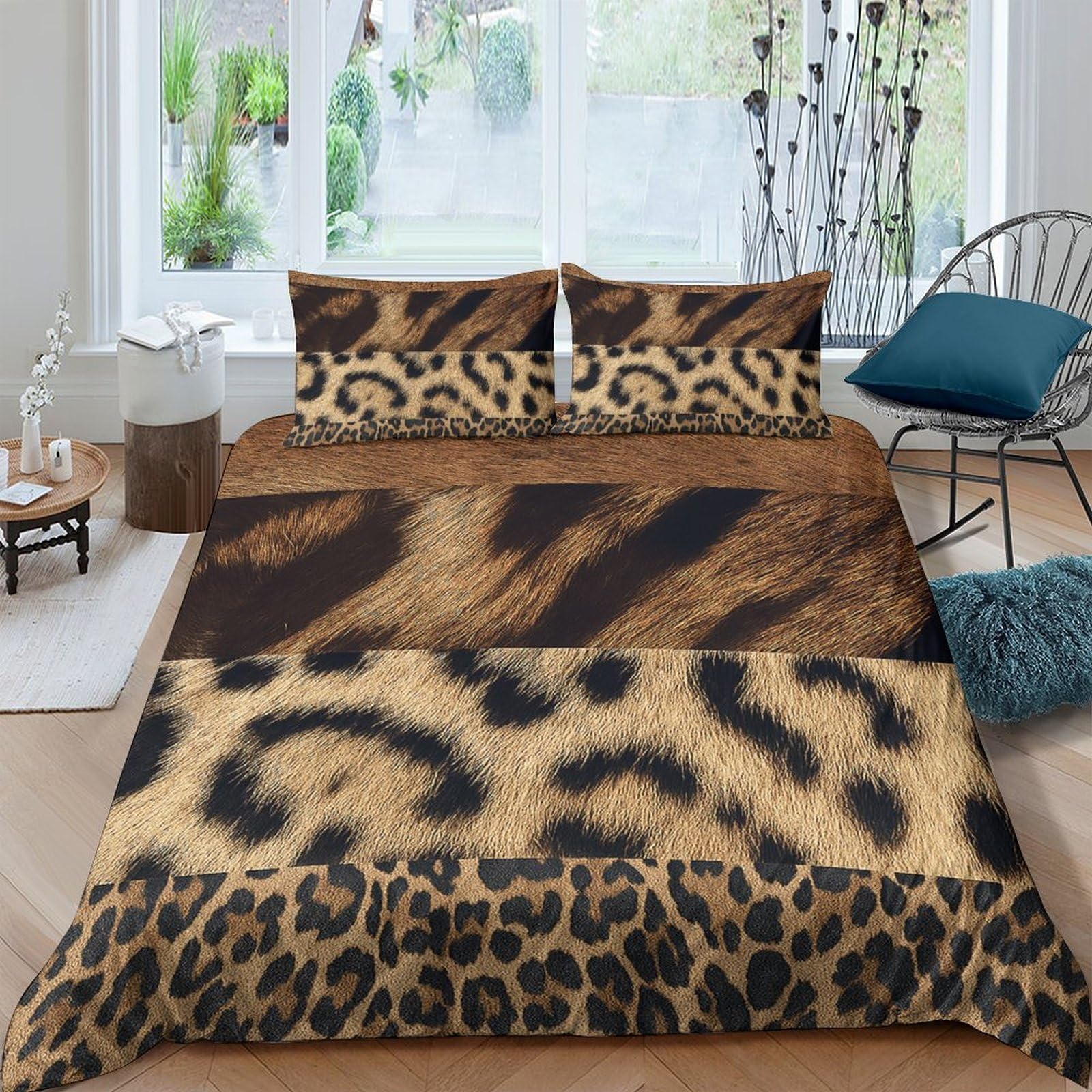 GPLZQXKJNH 3D Printed Leopard Pattern Duvet Cover Set Microfiber Soft Skin-Friendly Tiger Stripes Bedding with 2 Pillowcases for Bedroom Decor Single（135x200cm）