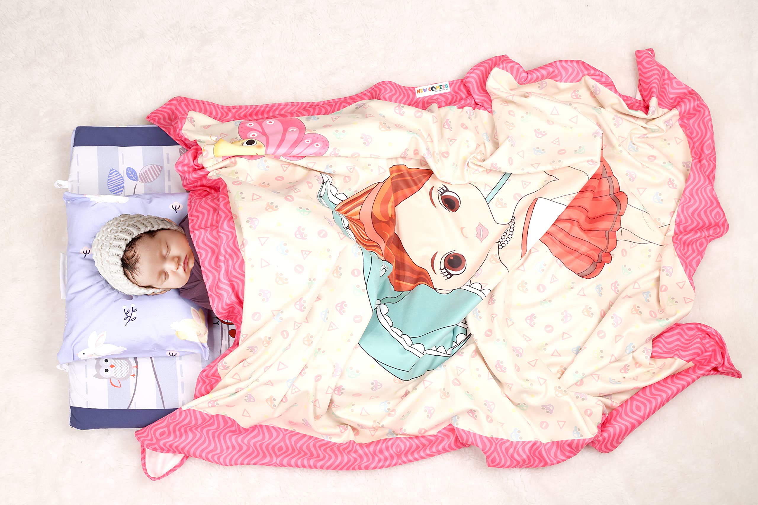 NEW COMERS® Ultra Soft Plush Baby Blanket for Newborn|Ac Room Blanket for Summer|Infants Winter Swaddler|All Season Multiuse Products-90 x 70 cm Pink-Beige-101