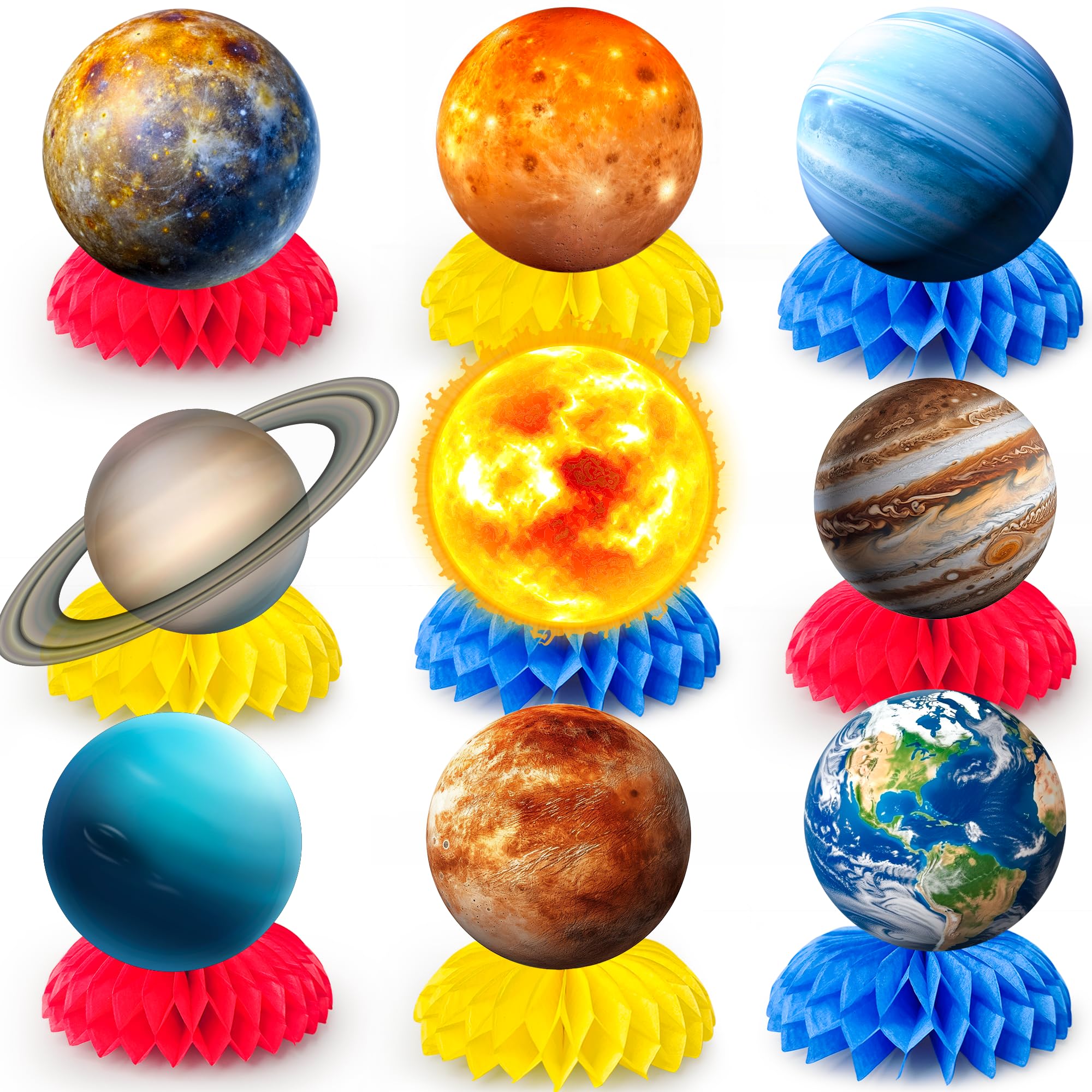 Solar System Theme Honeycomb Centerpieces, 9 Pcs Solar System Honeycomb Centerpieces, Space Honeycomb Centerpieces & Planet Honeycomb Centerpieces, for Outer Space Themed Party Decorations