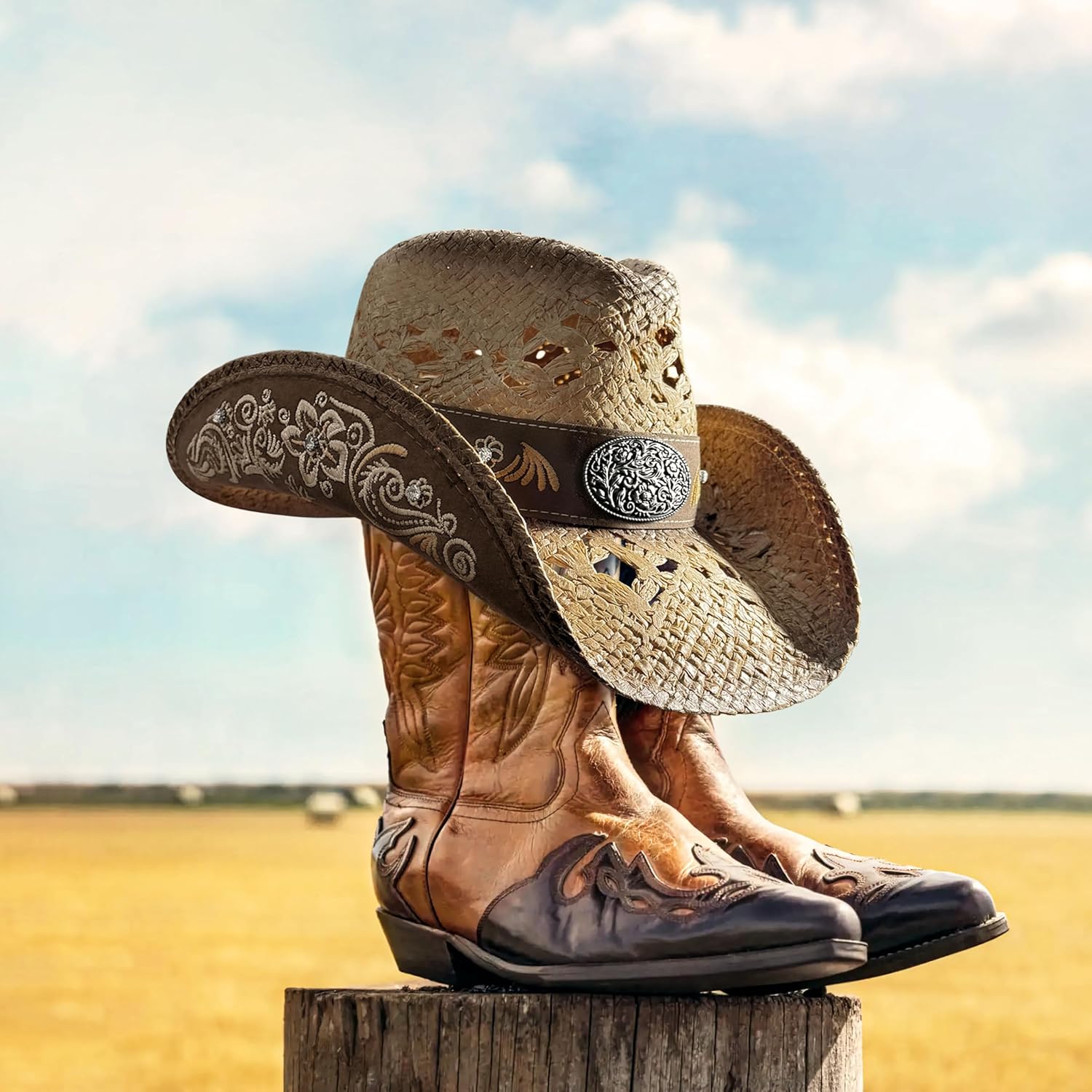 FLUFFY SENSE. Cowboy Hats for Women and Men Straw Western Hat Embroidered Cowboy Hat for Cowboys and Cowgirls - Image 5