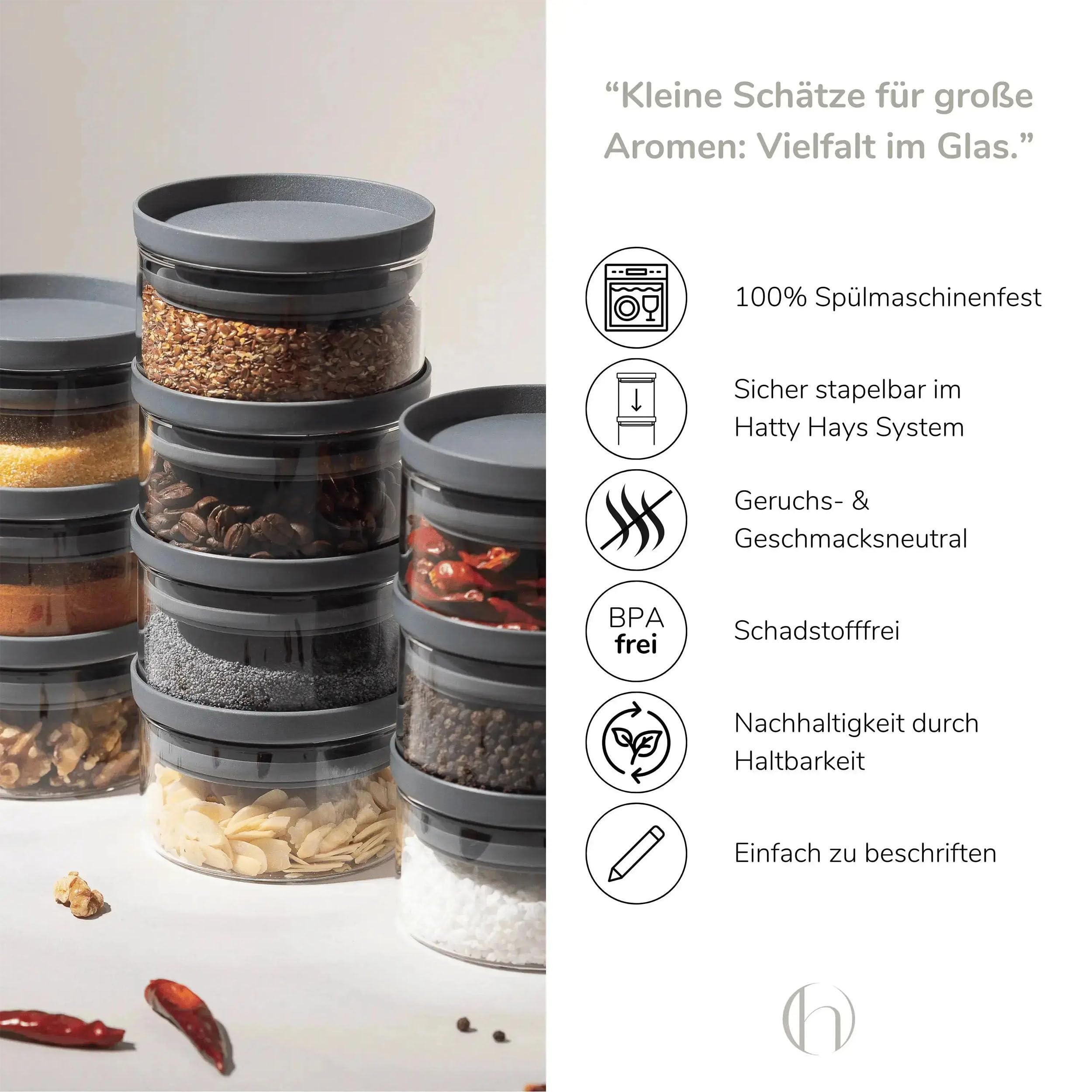 Vorratsgläser mit Deckel luftdicht [12x160ml] BPA-FREI | mottensichere Vorratsdosen | Gewürzgläser | FoodPairing | Dipschalen/Dessertschalen mit Deckel | Borosilikatglas, 160 ml je Glas, Pressure Dot-Verschluss, spülmaschinenfest, ideal für Gewürze, Tee,