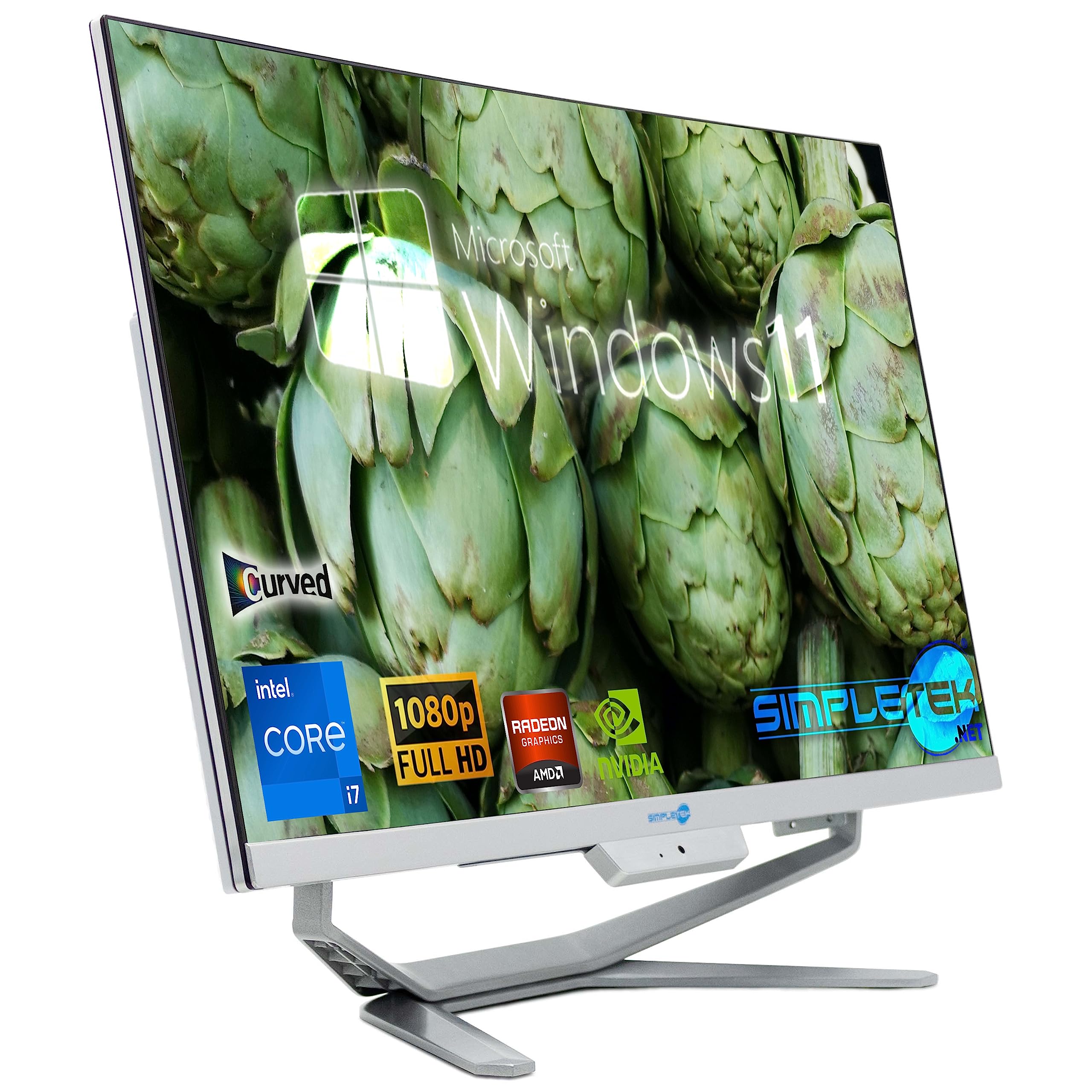 SIMPLETEK - PC All in One con Schermo Curvo 24" Core i7 | Scheda Video Nvidia GT710 da 2GB | Windows 11 | 16GB RAM SSD 480GB | Ideale per Editing Video, Gaming, Lavoro