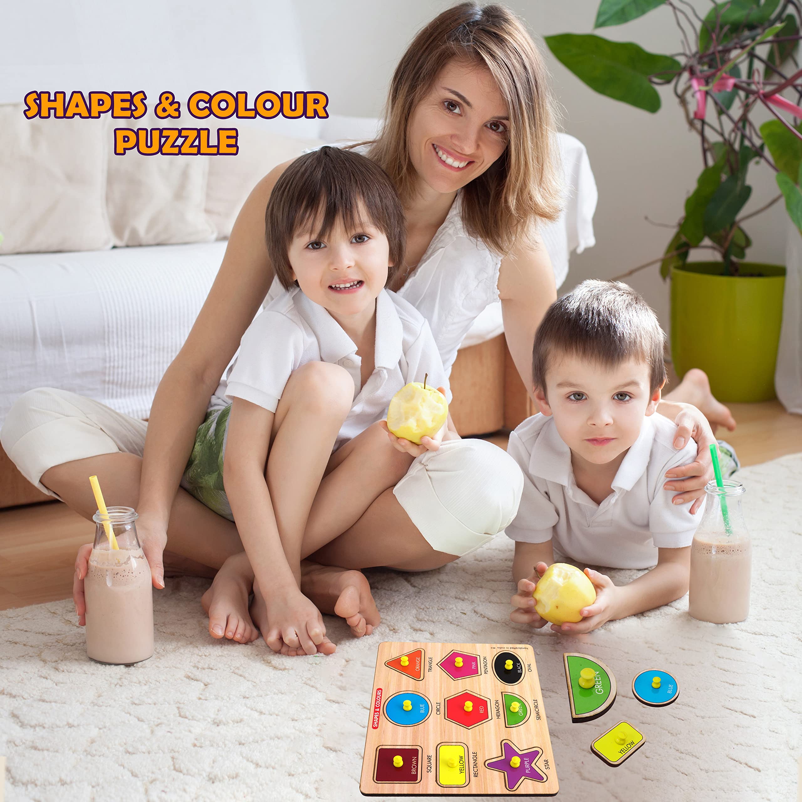 HIGHROOF® Kids Toys Pre-School Big Shape and Color Wooden Puzzle Wooden Toys for Kids 3 + Jigsaw Puzzles for Adults Baby Learning Educational for 2 Board Game (Big Shape and Color) 1