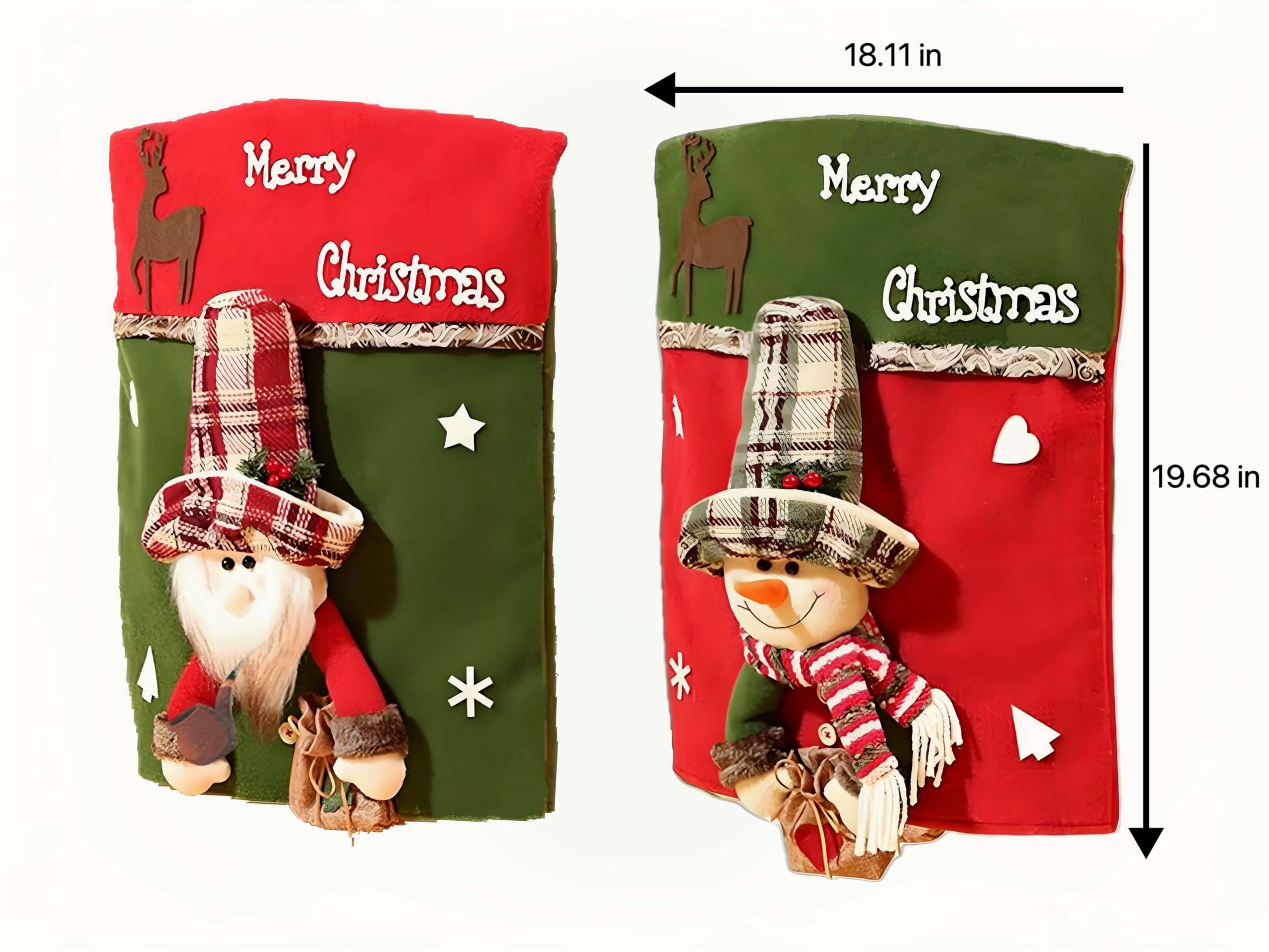 TAOKTEER 1 Set of 2 PCS Christmas Chair Covers, Cute Fuzzy Santa Claus Snowman Slipcover Xmas Chair Back Covers for Christmas Dinning Chair Covers Holiday Christmas Decoration