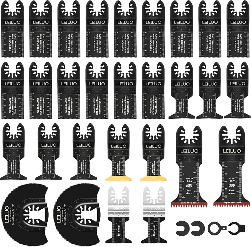 LEILUO Juego de cuchillas multiherramienta de metal y madera con cuchillas oscilantes de 33 piezas