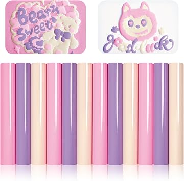 12Pcs Puff Vinyl Heat Transfer, 12x10Inch Pastel Colors 3D Puff HTV, DIY Iron-on Vinyl for T-Shirts, Easy to Cut and Weed, Compatible with Cricut or Cameo Macaron Color