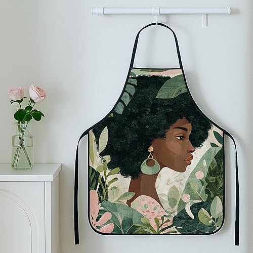 Miniatura 5 de Botanical Aprons for Cooking, Artistic Floral Design Kitchen Apron for Adults, Stylish Greenery Pattern Washable Apron Bbq