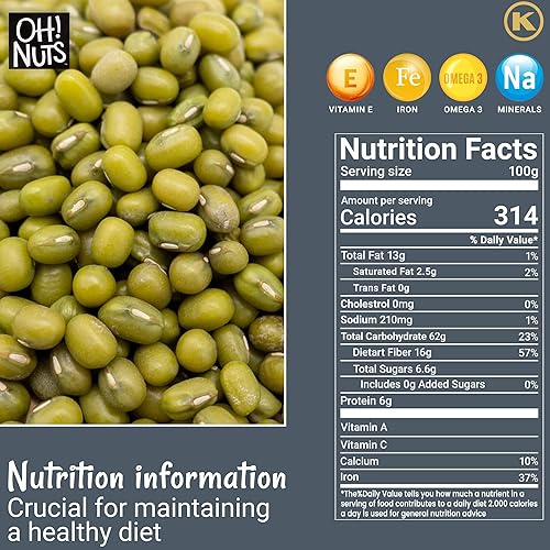 Miniatura 8 de Oh! Nuts Mung Beans - Bolsa a granel de 5 libras - Frijoles geniales para brotar Kosher Moong Dal - Vegano, paleo, artículos de despensa llenos de