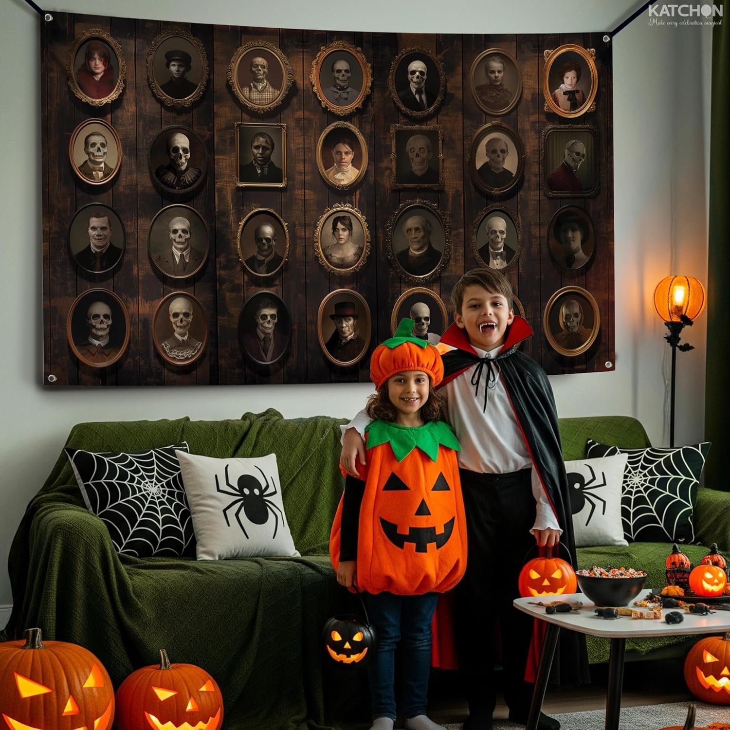 KatchOn, Happy Halloween Party Decoration Set - Pack of 17 | Garlands & Wall Portrait Banner | XtraLarge 72x44 Inch- halloween Banner | Wall Backdrop,Hanging Swirl For Halloween Decorations