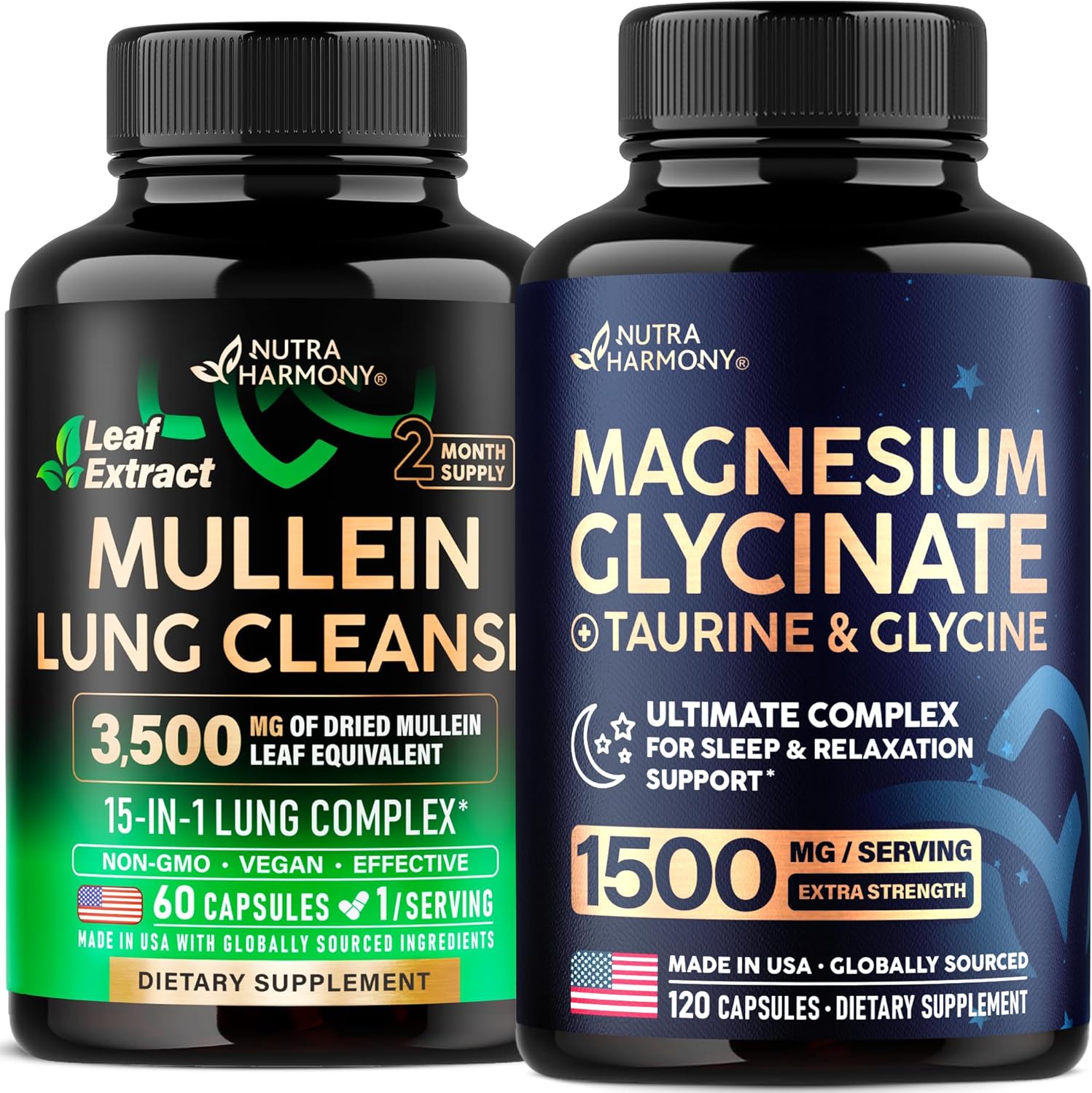 NUTRAHARMONY Mullein Leaf Extract & Magnesium Glycinate with Glycine Capsules