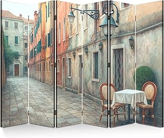 Wood Screen Room Divider View Typical Street Italy Folding Screen Canvas Privacy Partition Panels Dual-Sided Wall Divider Indoor Display Shelves 6 Panels