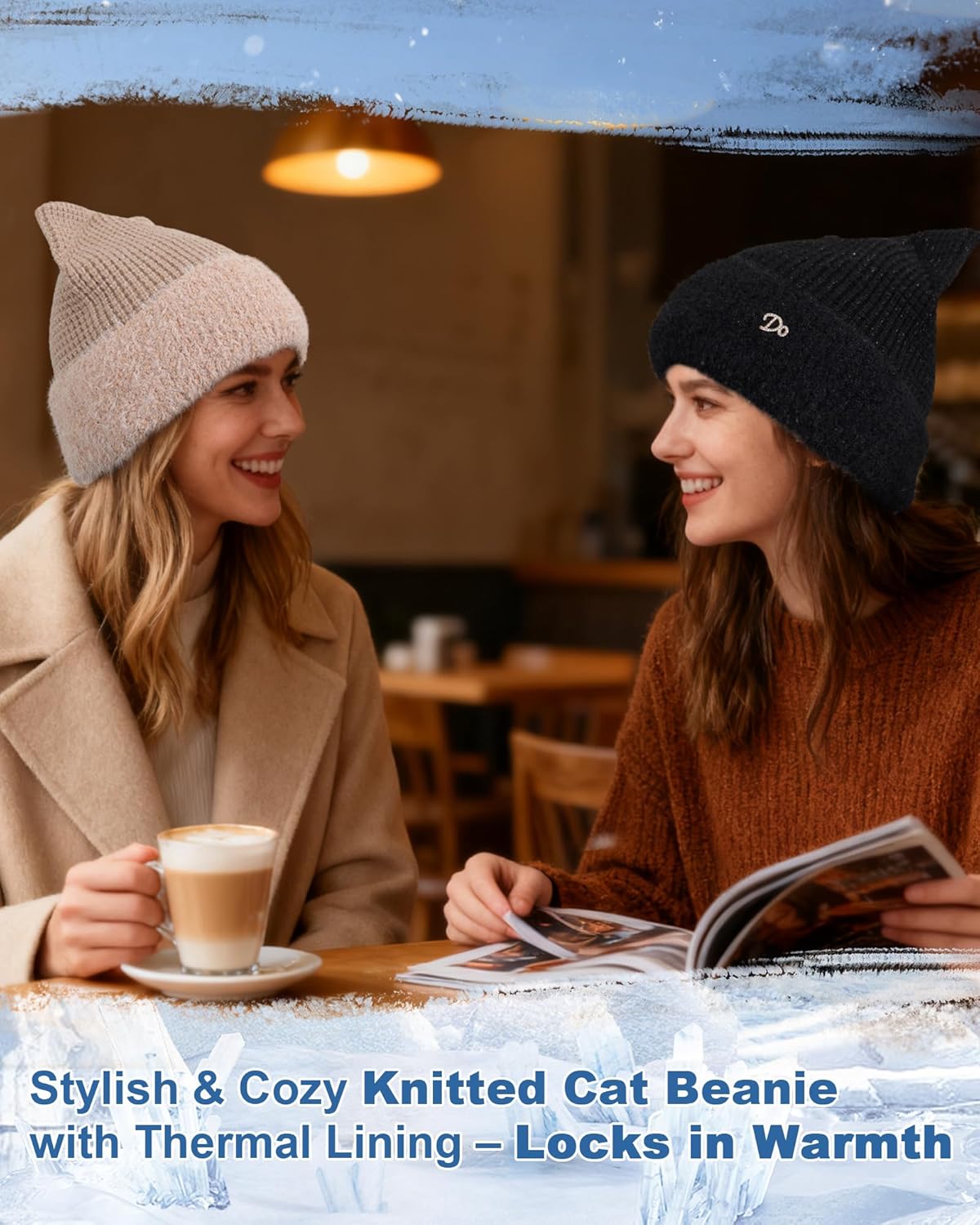 AWAYTR Cat Ear Beanie for Women - Sparkly Winter Beanie with Ears Warm Knit Hats with Silver Thread Cute Womens Winter Hat - Image 5