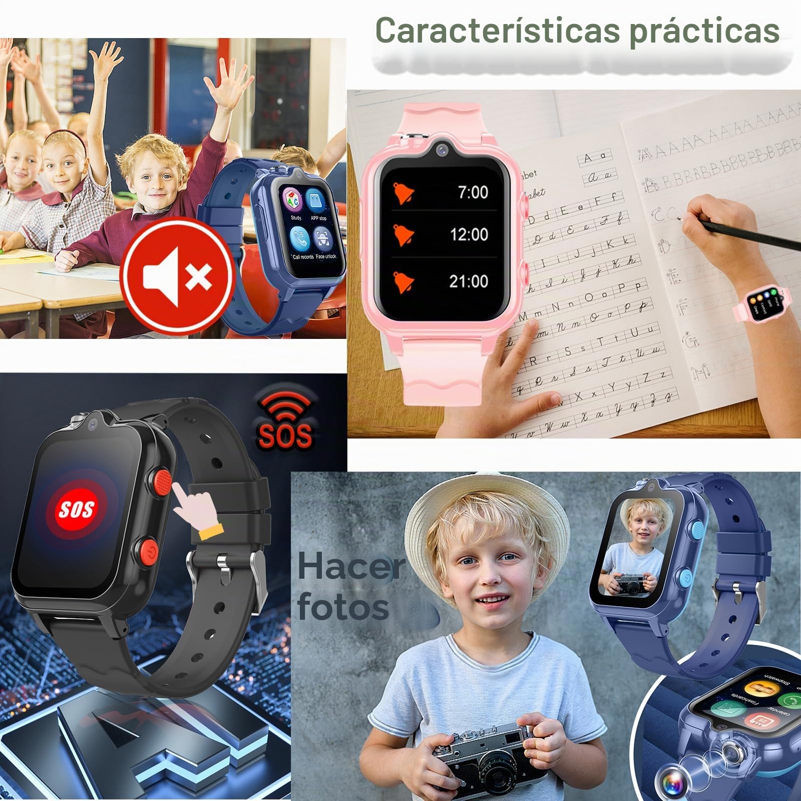 Reloj Inteligente Niño 4G/GPS/WiFi/Videollamada/SOS, Regalos Smartwatch Niño Niña con Fotografía, Música, Horario de Clase, Modo de Clase, Despertador, Podómetro, Contraseña.