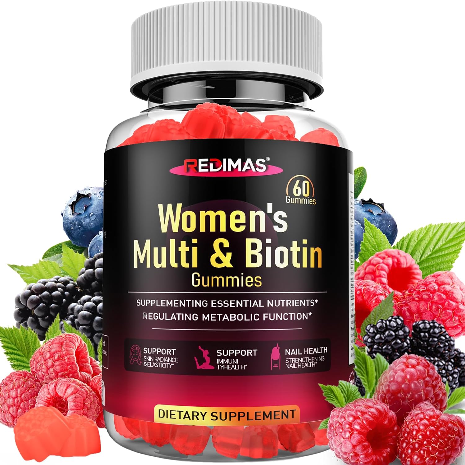 Multivitamin Gummies for Women, Chewable Vitamin Blend with Vitamins A, B, C, D, E, K2 and Biotin, Fruity Adult Gummy Supplement Format for Daily Nutrition Routine, 60 Count