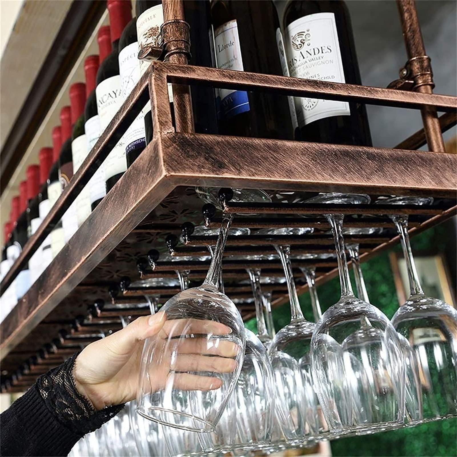 Amazon｜天井ワインラック、高さ調節可能、鉄製の吊り下げワインボトル