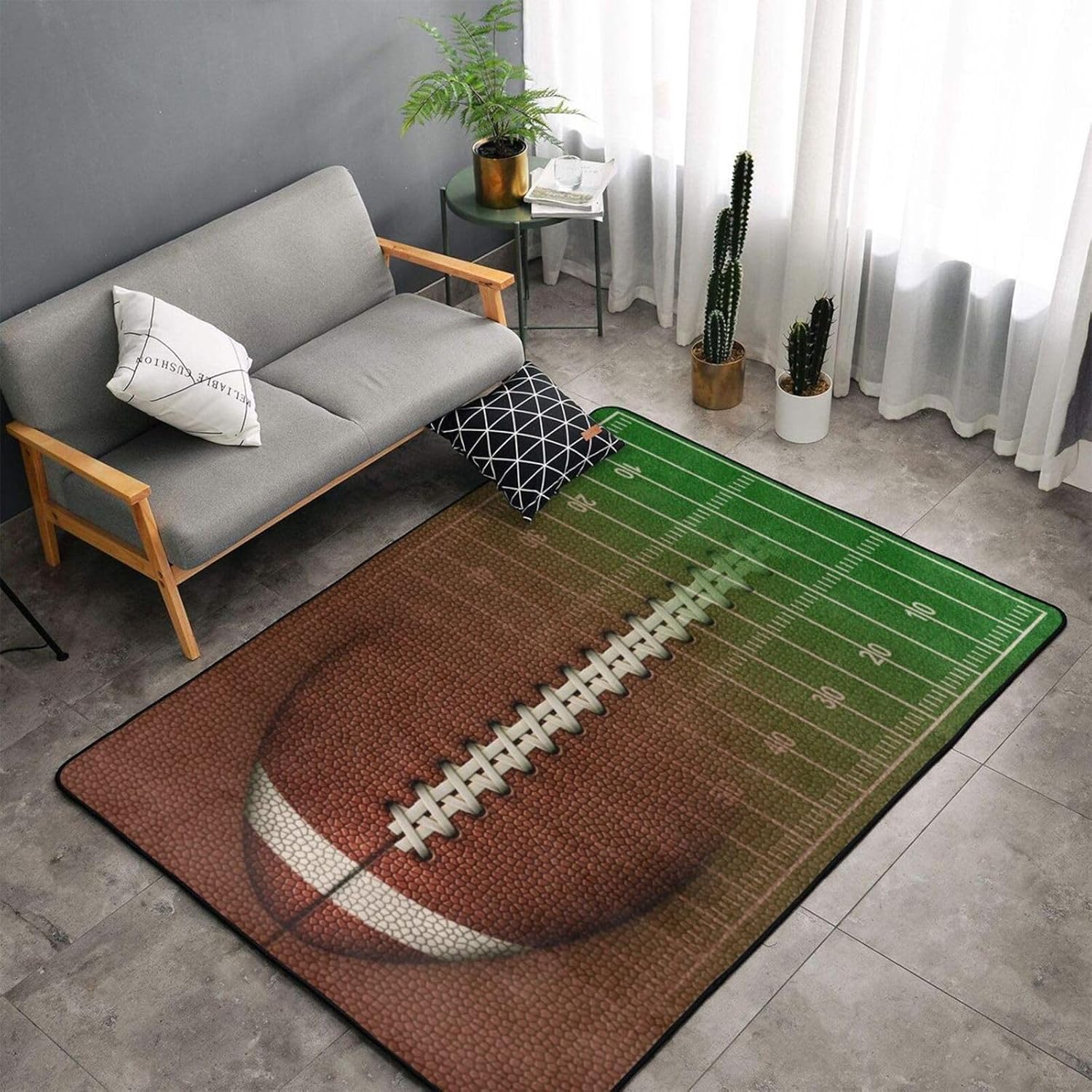 Washable Area Rugs Cover,American Football Leather Soft Large Floor Carpets Mats Non-Skid Rug for Boys Girls Room Living Room Bedroom Home Decor 4x5.3 Ft