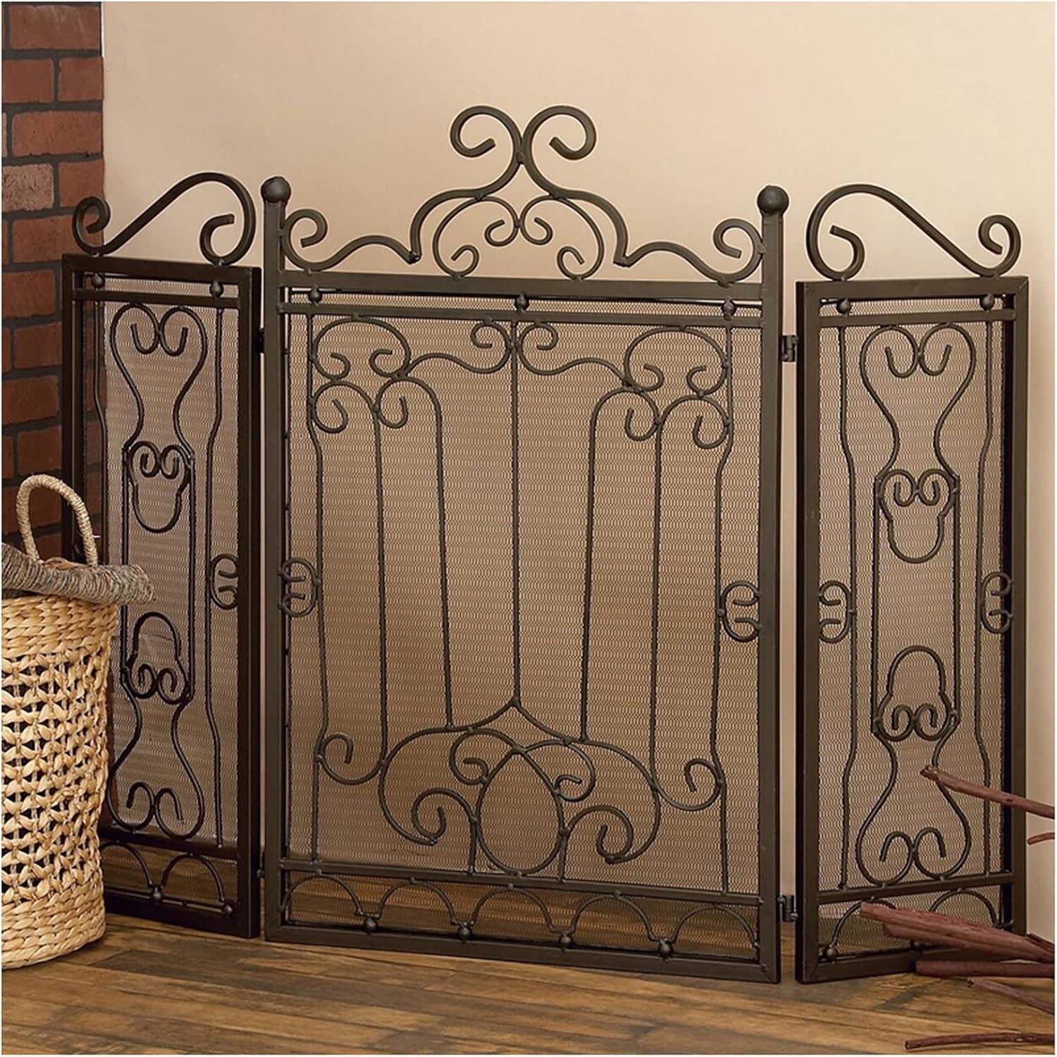 Large 3 Panel Fire Screens Spark Guard Cover, Vintage