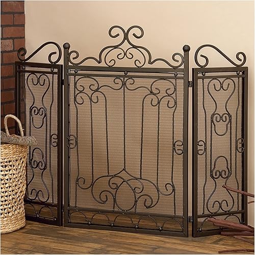 Cubierta grande de protección contra chispas de 3 paneles malla de decoración de metal vintage para exteriores accesorios para estufahogar valla