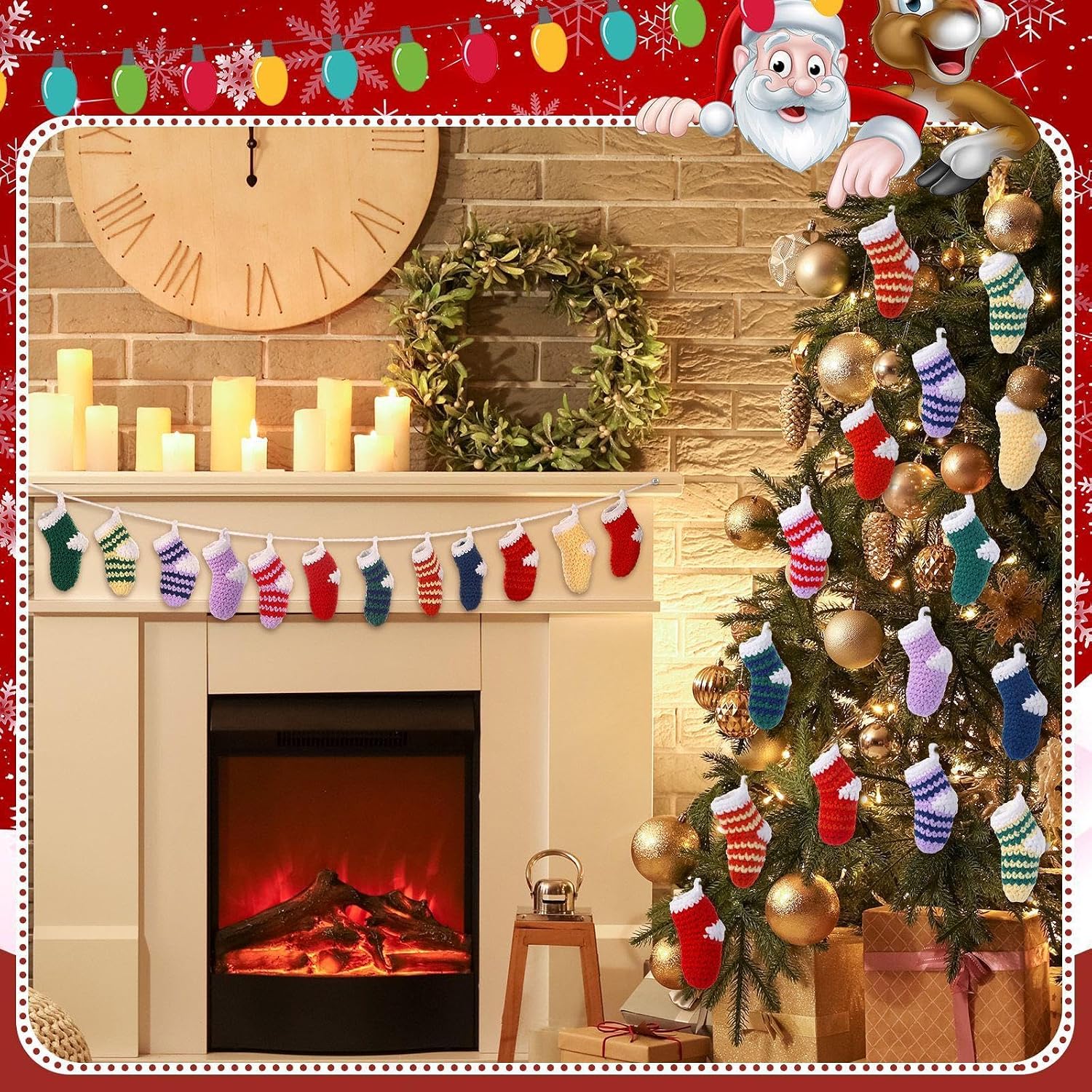 HunnmingRe 24 Pcs Christmas Crochet Stocking Garland 6.56ft Banner image 3