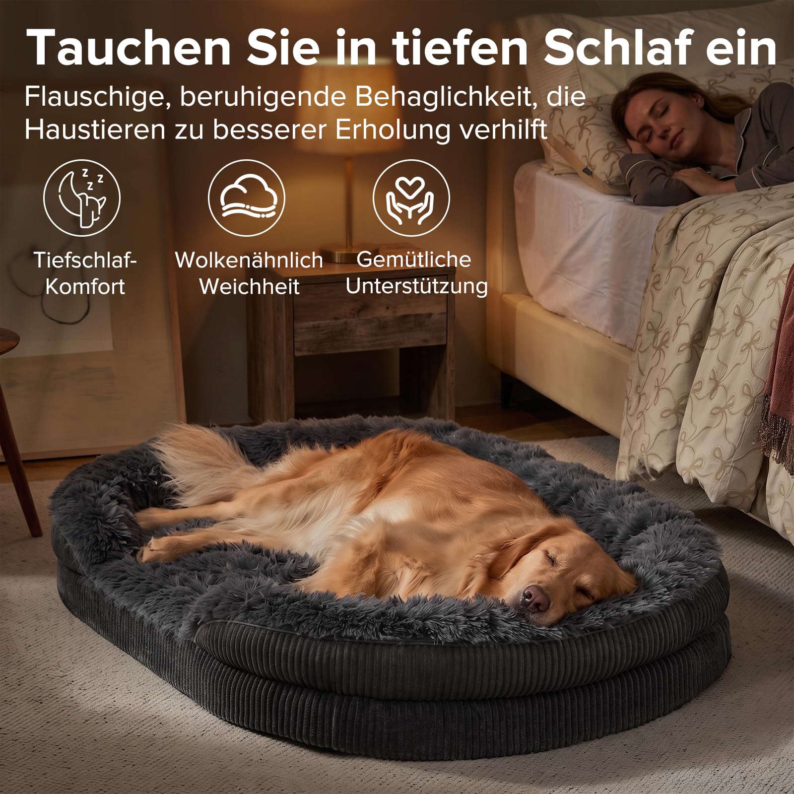 FURTIME FUTIME Orthopädisches Hundebett Mittelgroße Hunde, 89x69cm, Grau
