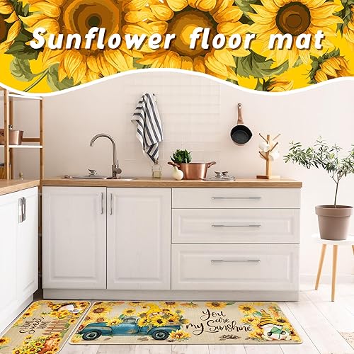 Miniatura 3 de Timgle 3 alfombras de cocina de girasol, diseño de gnomos, estilo retro, antideslizante, con estampado de cocina, lavable, cómoda, para el hogar,