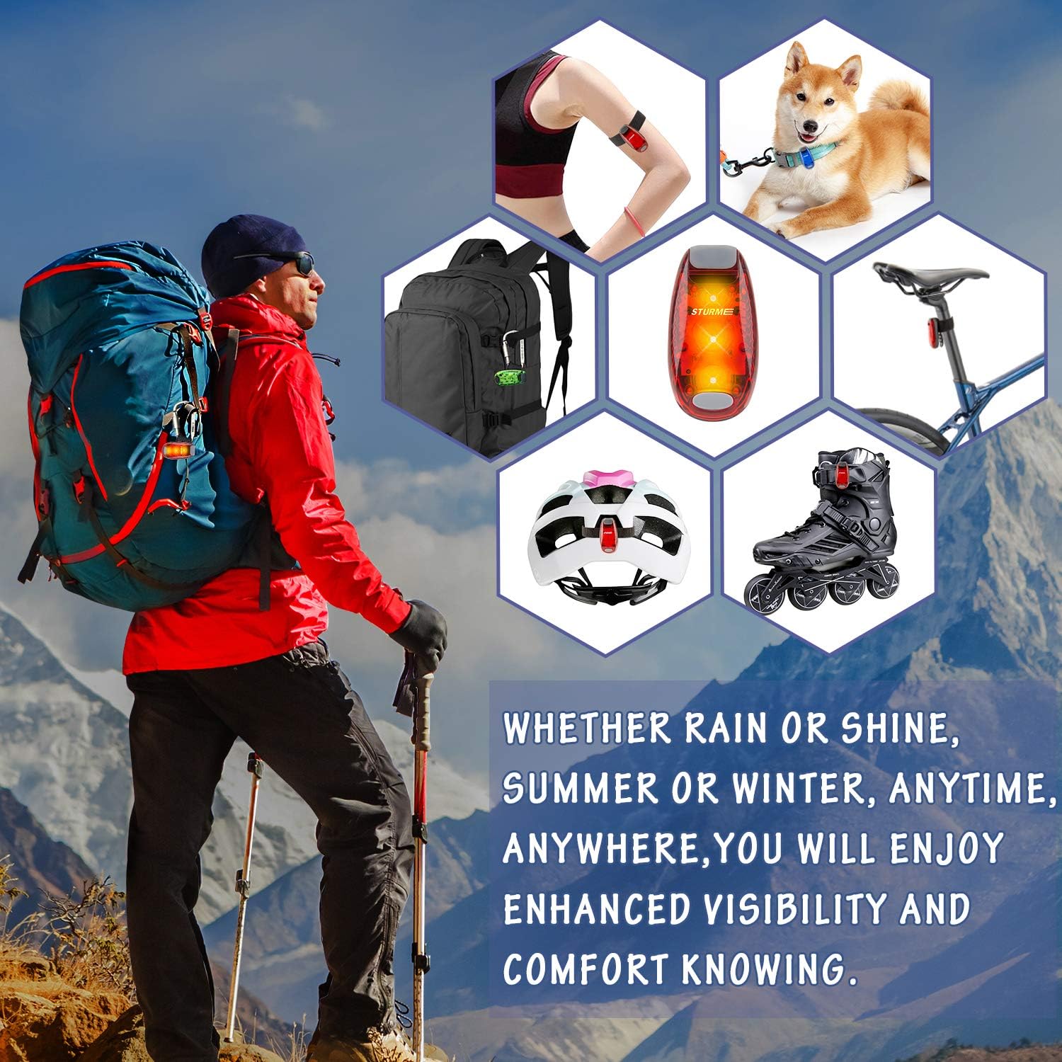 STURME LED Safety Light Flashing Warning Cilp On Reflective Light 3 Lighting Modes Strobe Lights for Night Walking,Cycling, Joggers, Pets Small Reflective Set High Visibility