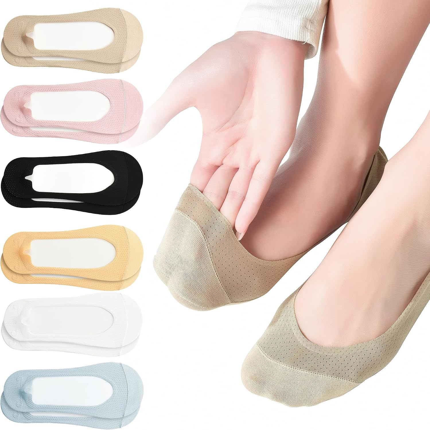 RYI 5-Pack No Show Socks for Women Size 6-9 Ankle Invisible Non-slip Athletic Socks