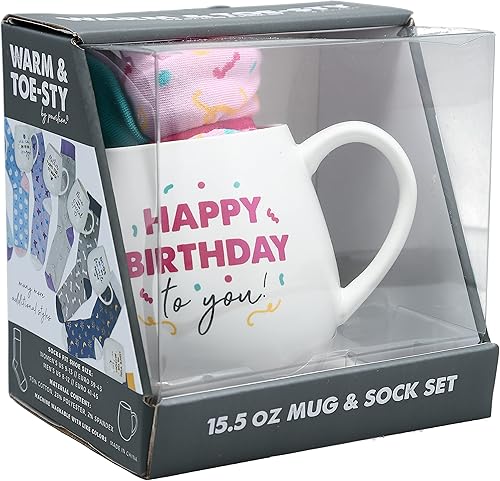 Miniatura 6 de Pavilion Gift Company Happy Birthday To You Streamer Socks & Juego de taza de café de 15.5 onzas, color blanco