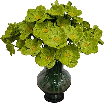 44 pcs Artificial Green Poppy Flowers PU Real Touch Flower,A Fake Faux Poppies Flower Head Diameter of 3.3, 11.6" Tall for Wedding Bouquets Corsages Centerpiece Floral 44, Green