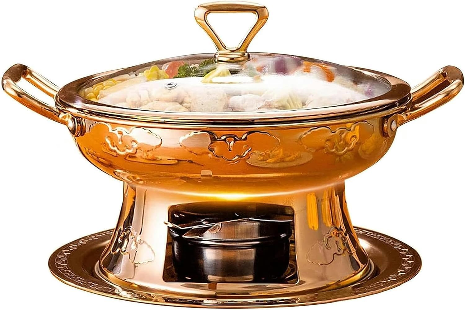 ステンレススチール製ラウンド家庭用チェーフィングディッシュ、チェー