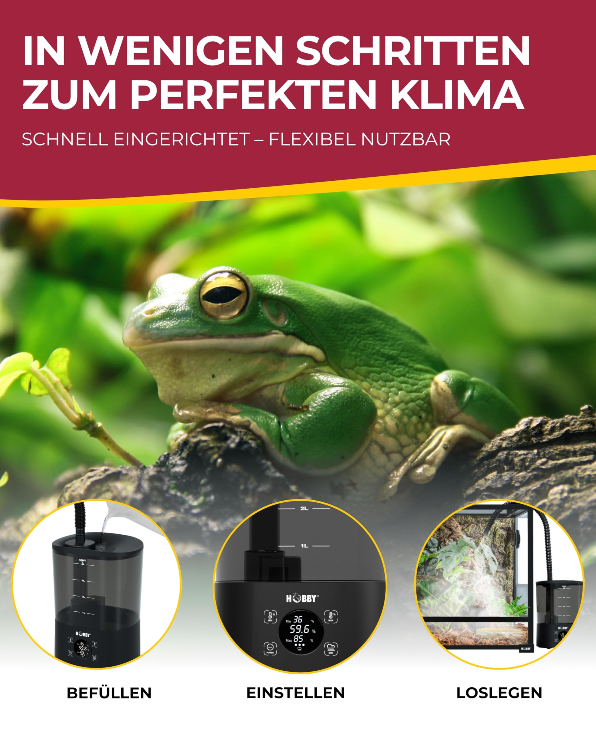 Hobby Terraristik Hygro Fog System I automatische Benebelungsanlage für Terrarien I inkl. Controller, Sensor und Fernbedienung I Terrarium Luftbefeuchter I effizientes und leises Benebelungssystem