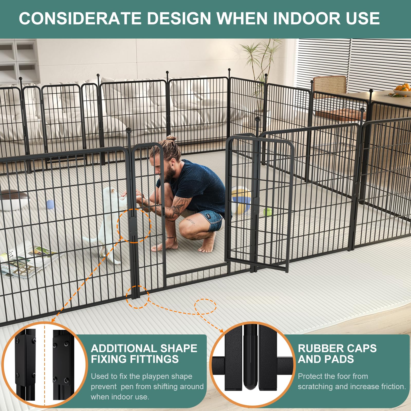 Homieasy Dog Playpen with Storage Bag for RV Camping, 32 Inch Height Dog Fence with Extra Fixing Fittings for Indoor Use, Portable Pet Puppy Play Pen for Small/Medium/Large Dogs, 16 Panels, Black